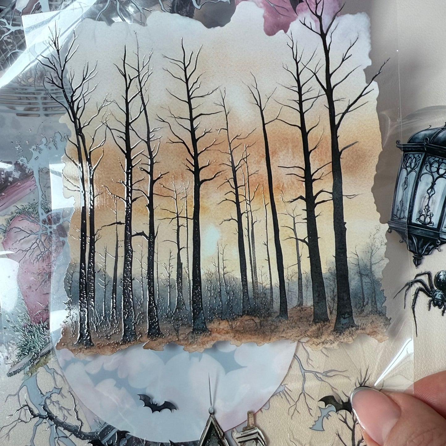 PET 3D raised Halloween Landscape tape,one roll fashion, junk journal, scrapbooking,bullet journal, card making.