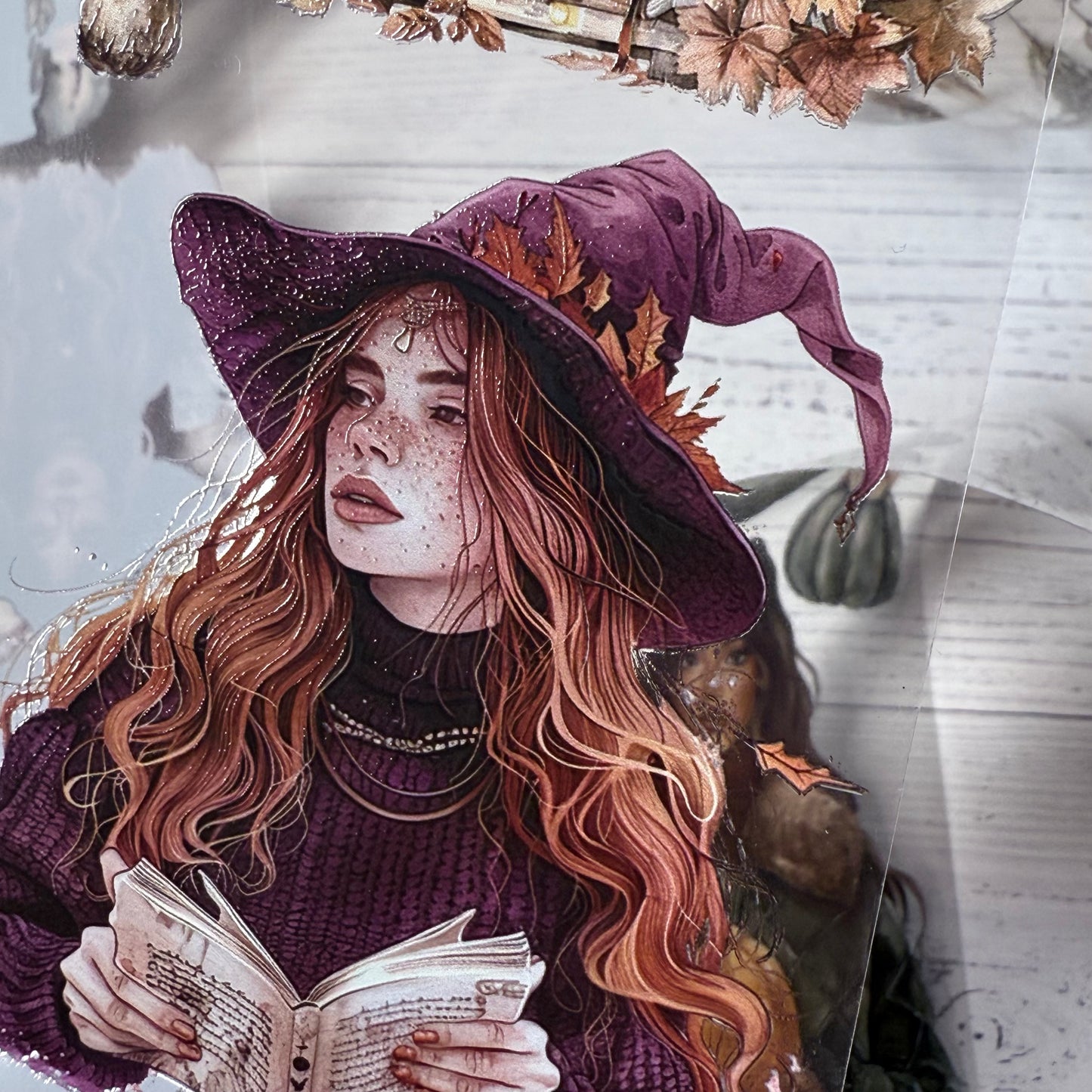 PET 3D raised Cozy Autumn Witch and Greenwell Manor tape,one roll fashion, junk journal, scrapbooking,bullet journal, card making.