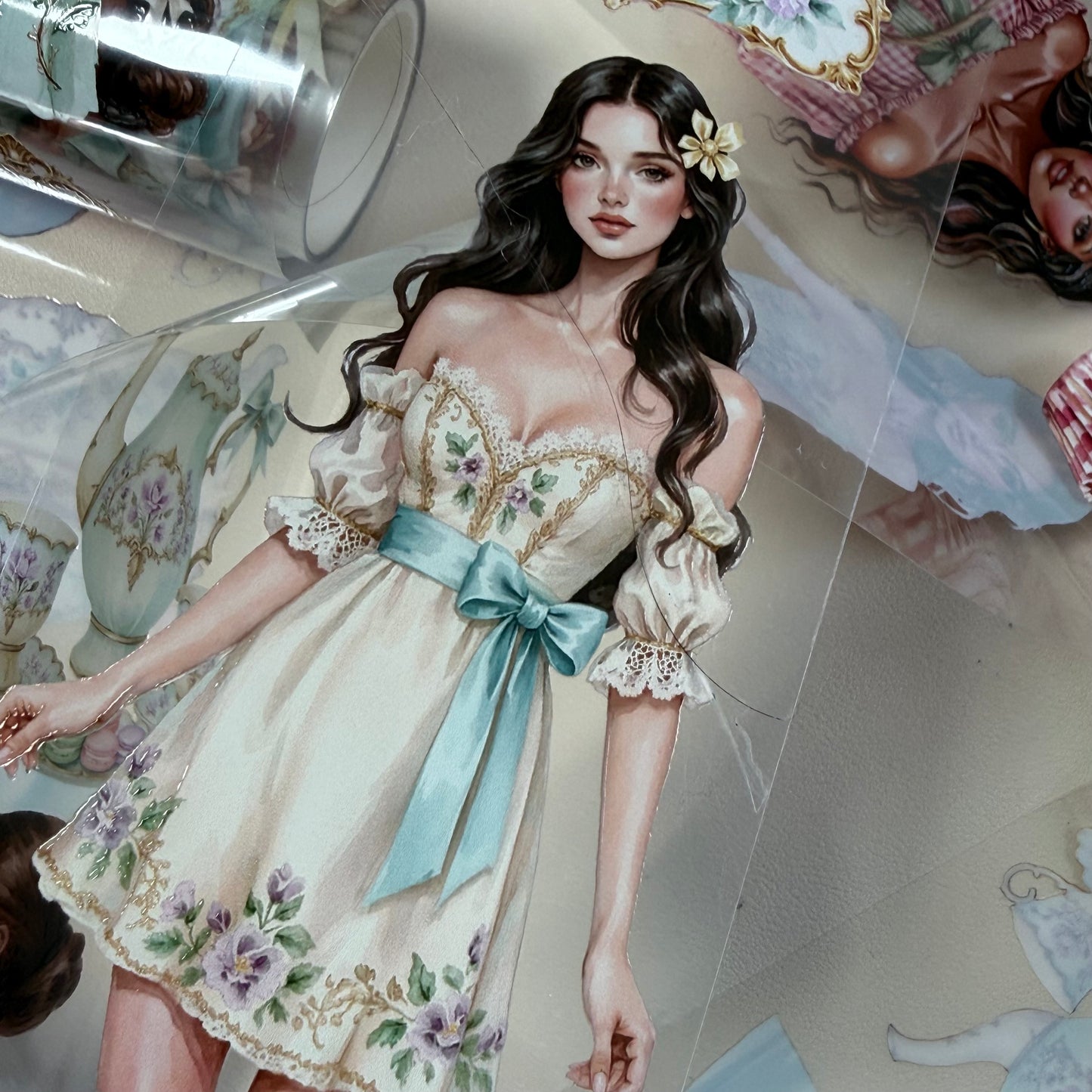 Rococo Spring Dreams and Ginham Garden PET 3D raised tape,one roll fashion, junk journal, scrapbooking,bullet journal, card making.