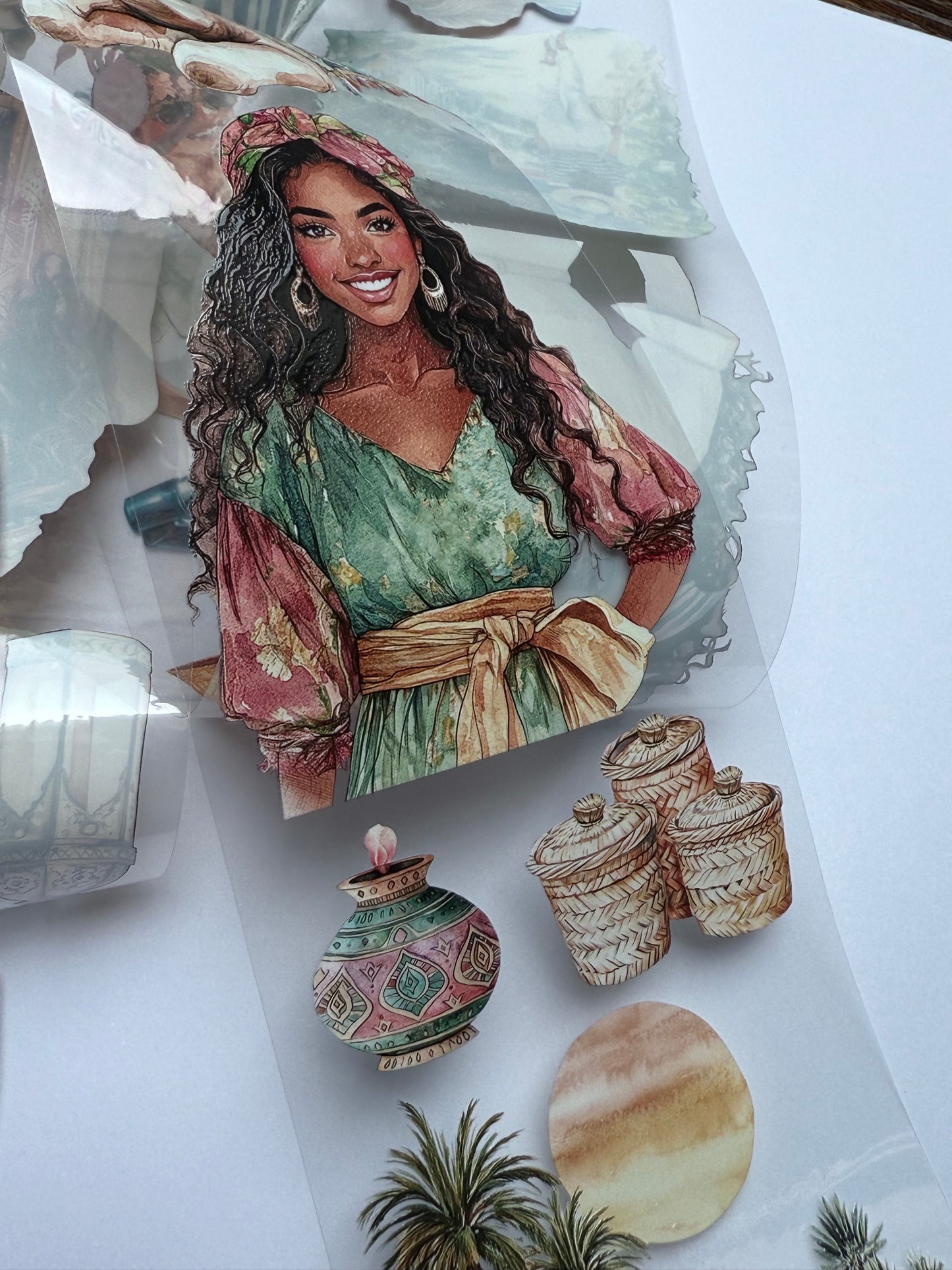 PET 3D raised French riviera and Maroccan escape tape,one roll fashion, junk journal, scrapbooking,bullet journal, card making.