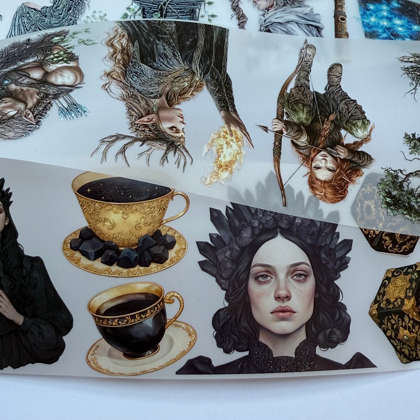 PET 3D raised tape Forest Elven and Obsidian witch tape,one roll fashion, junk journal, scrapbooking,bullet journal, card making.
