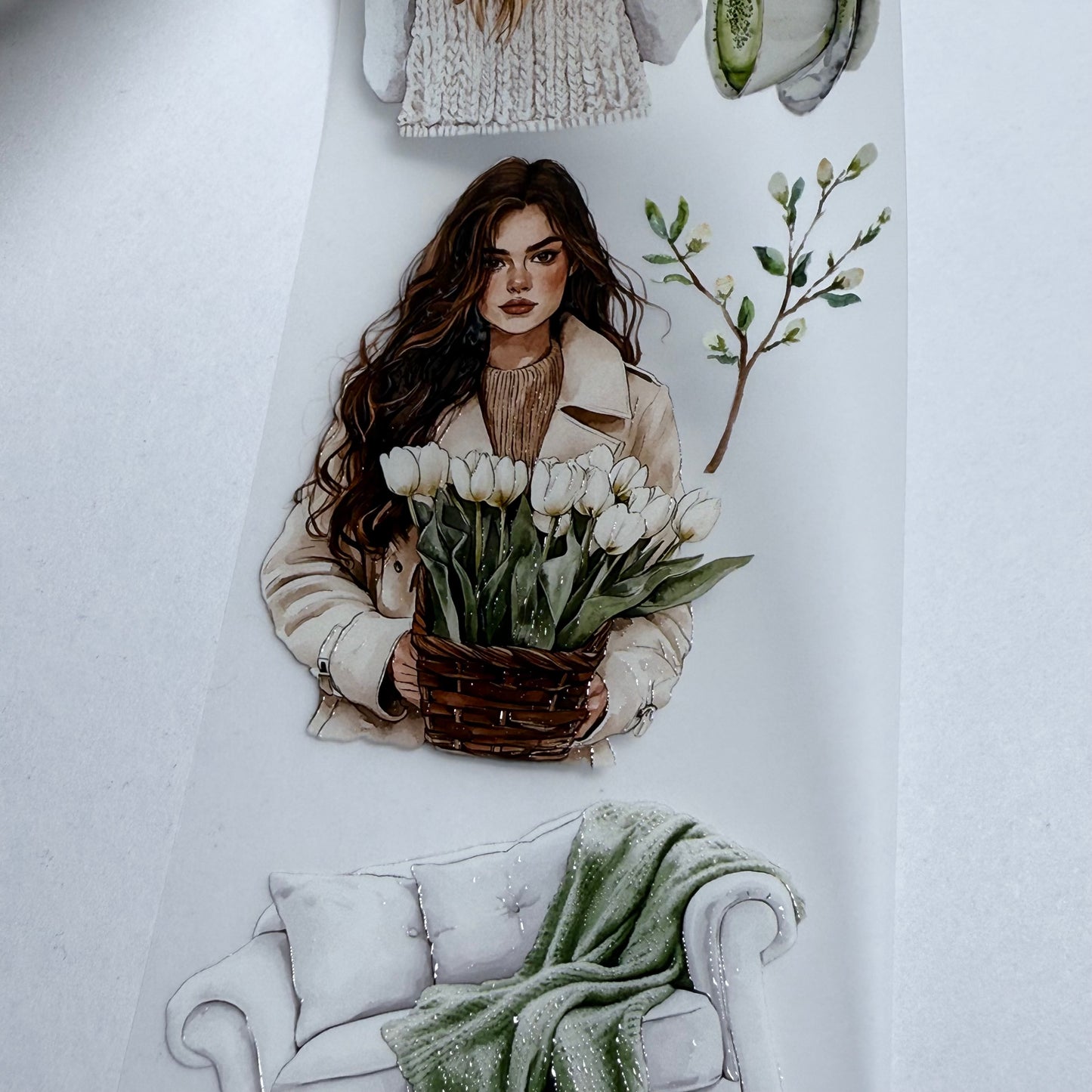 PET 3D raised Grandmillennial Aestethic and ivory bloom tape,one roll fashion, junk journal, scrapbooking,bullet journal, card making.