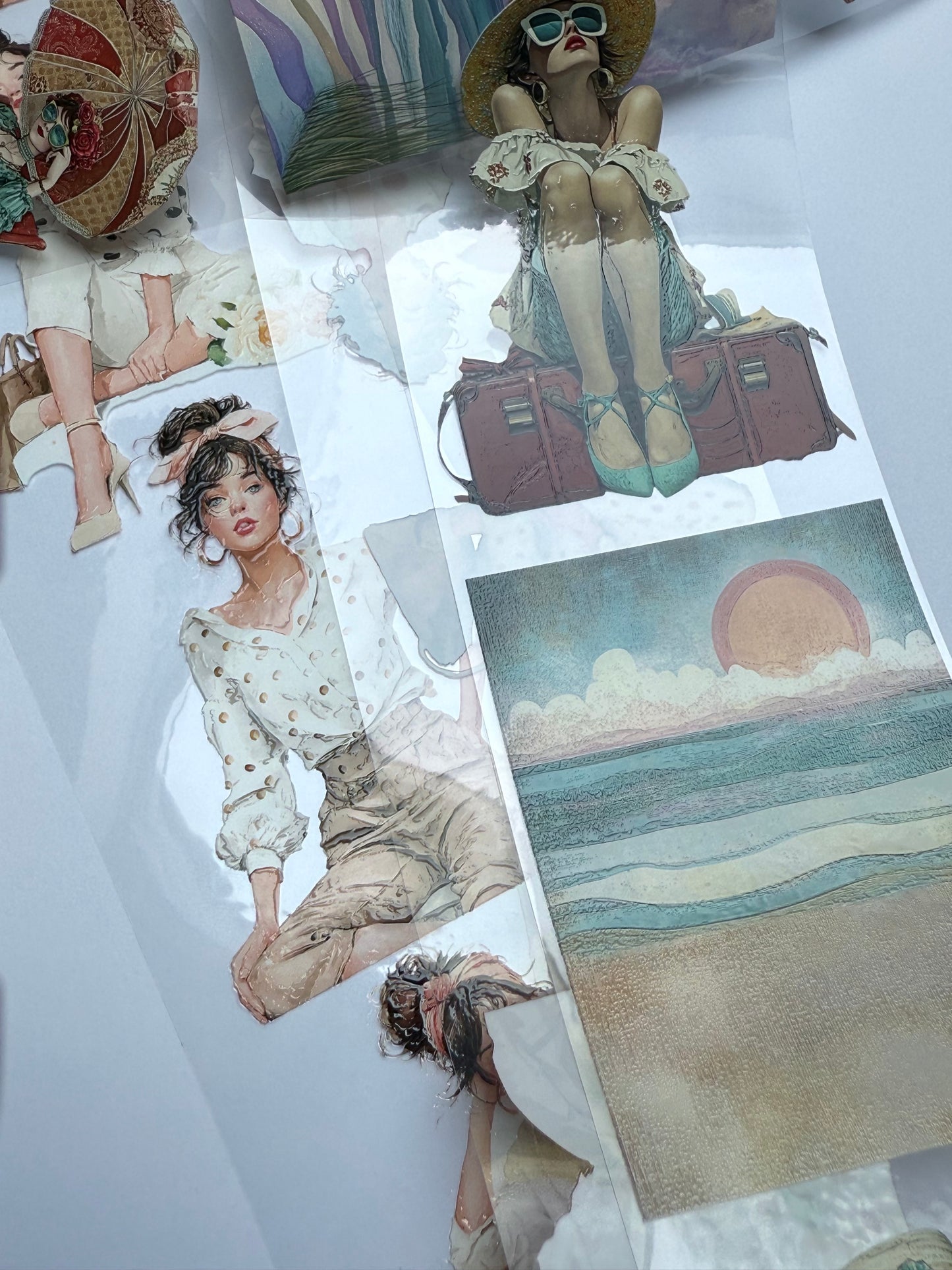 PET 3D raised Polka dot girls and Whimsical summer people tape,one roll fashion, junk journal, scrapbooking,bullet journal, card making.