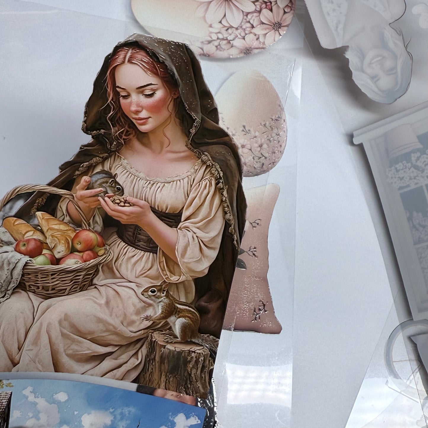 PET 3D raised peasant and spring girls tape,one roll fashion, junk journal, scrapbooking,bullet journal, card making.