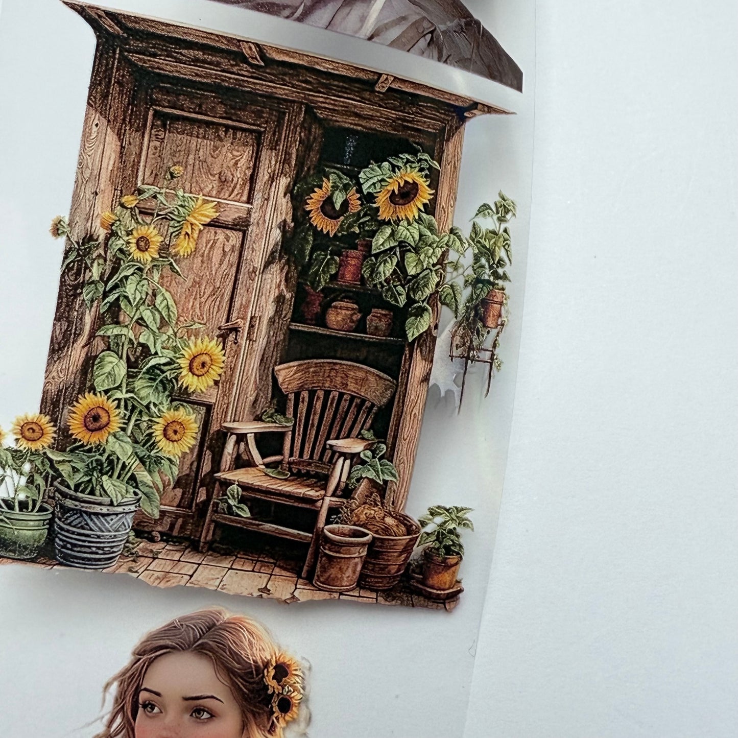 PET 3D raised Violet Wisteria Garden and Sunflower girl tape,one roll fashion, junk journal, scrapbooking,bullet journal, card making.