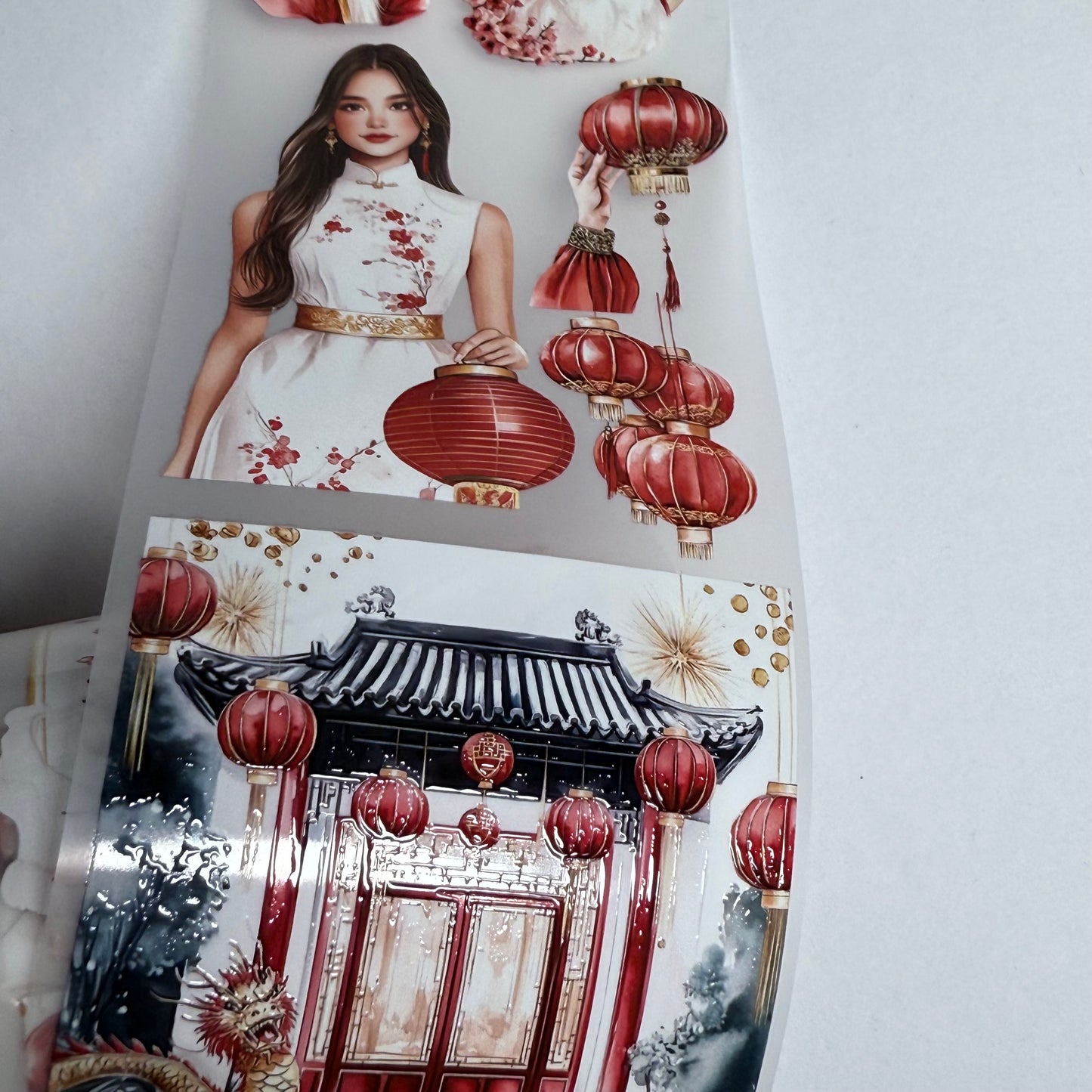 PET 3D raised Lunar New Year and sweetheart blooming love tape,one roll fashion, junk journal, scrapbooking,bullet journal, card making.