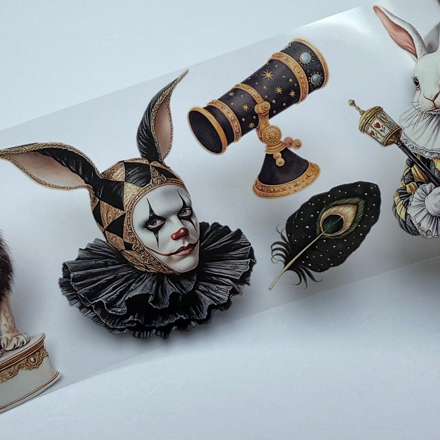 PET 3D raised The Rabbit’s Masquerade Noir Carnival and Lady of the Lake Moonlit Hex tape,one roll fashion, junk journal, scrapbooking,bullet journal, card making.