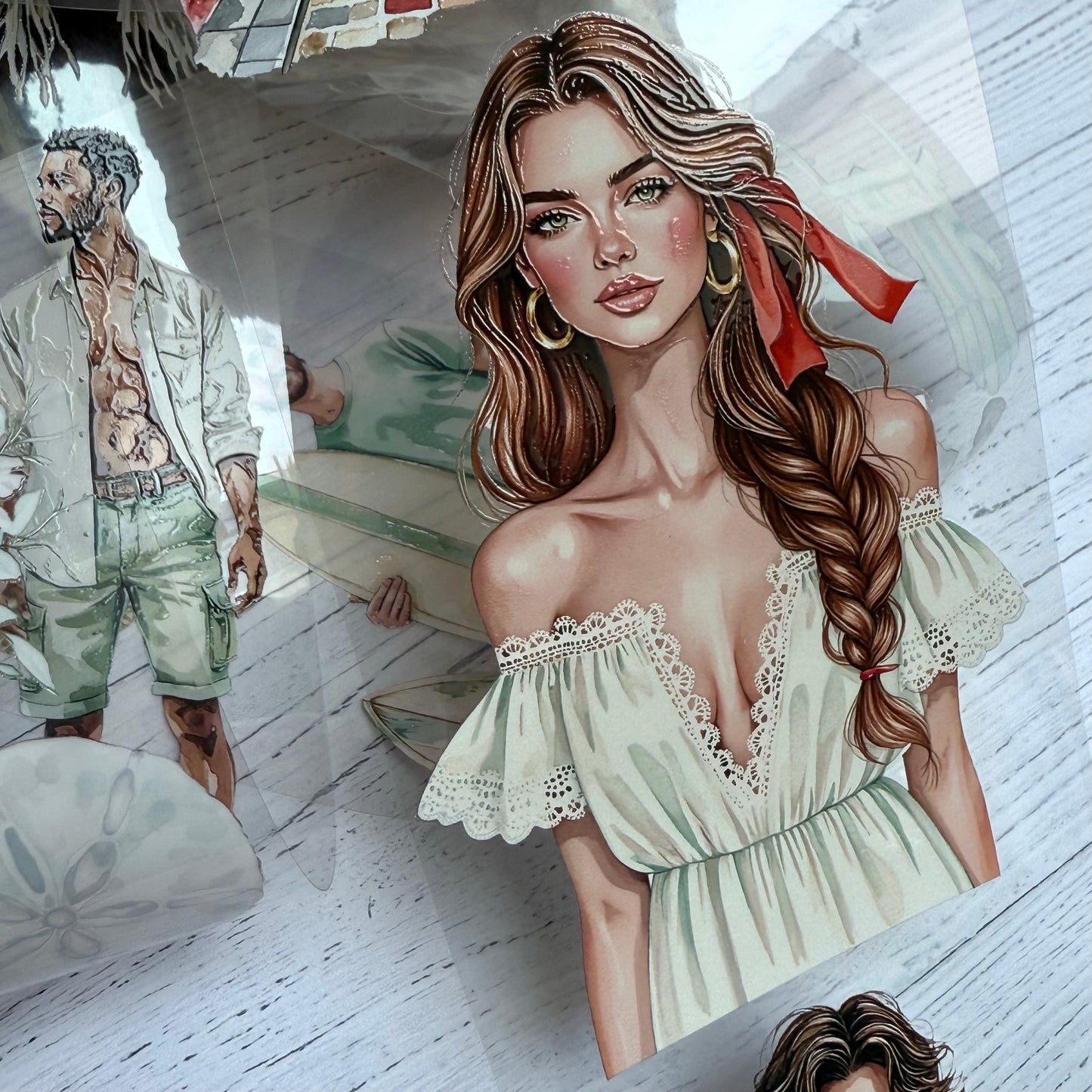 PET 3D raised White Beach and Sunny Sicily tape,one roll fashion, junk journal, scrapbooking,bullet journal, card making.