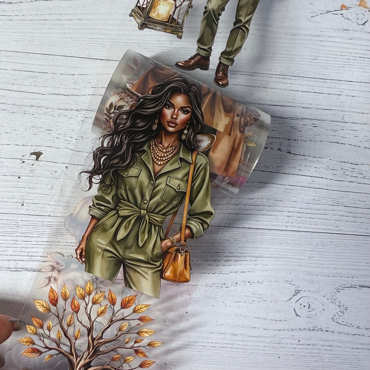 PET 3D raised Coffee lover and Mossy autumn tape,one roll fashion, junk journal, scrapbooking,bullet journal, card making.