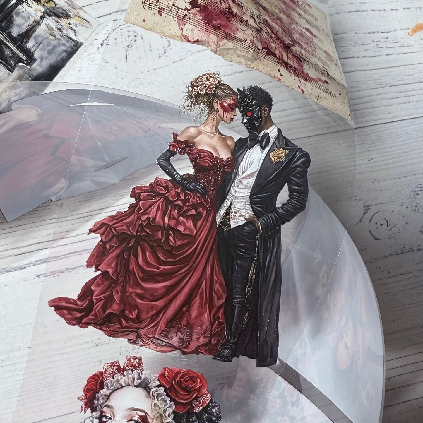 PET 3D raised Haunted dollhouse and opera house tape,one roll fashion, junk journal, scrapbooking,bullet journal, card making.
