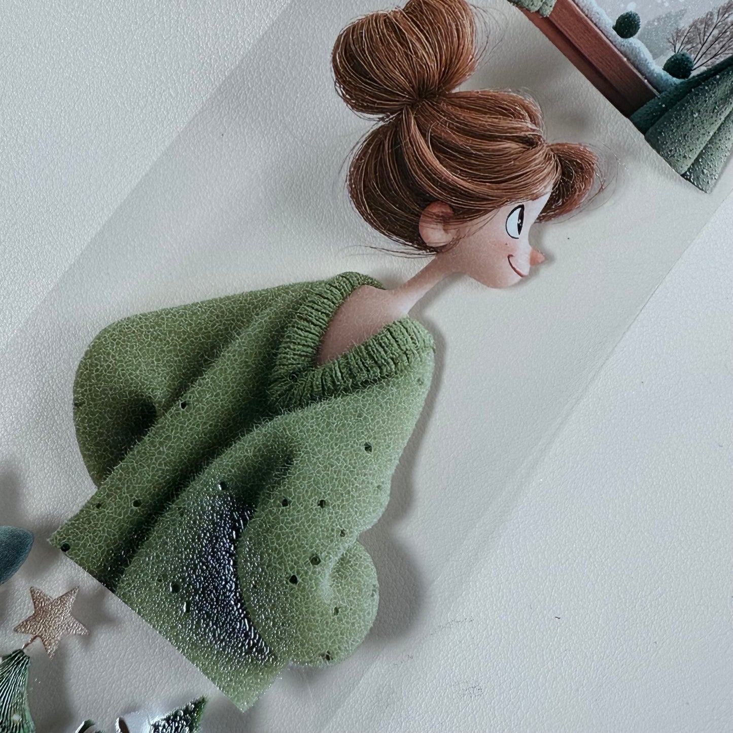 PET 3D raised Whimsical City and Green winter tape,one roll fashion, junk journal, scrapbooking,bullet journal, card making.