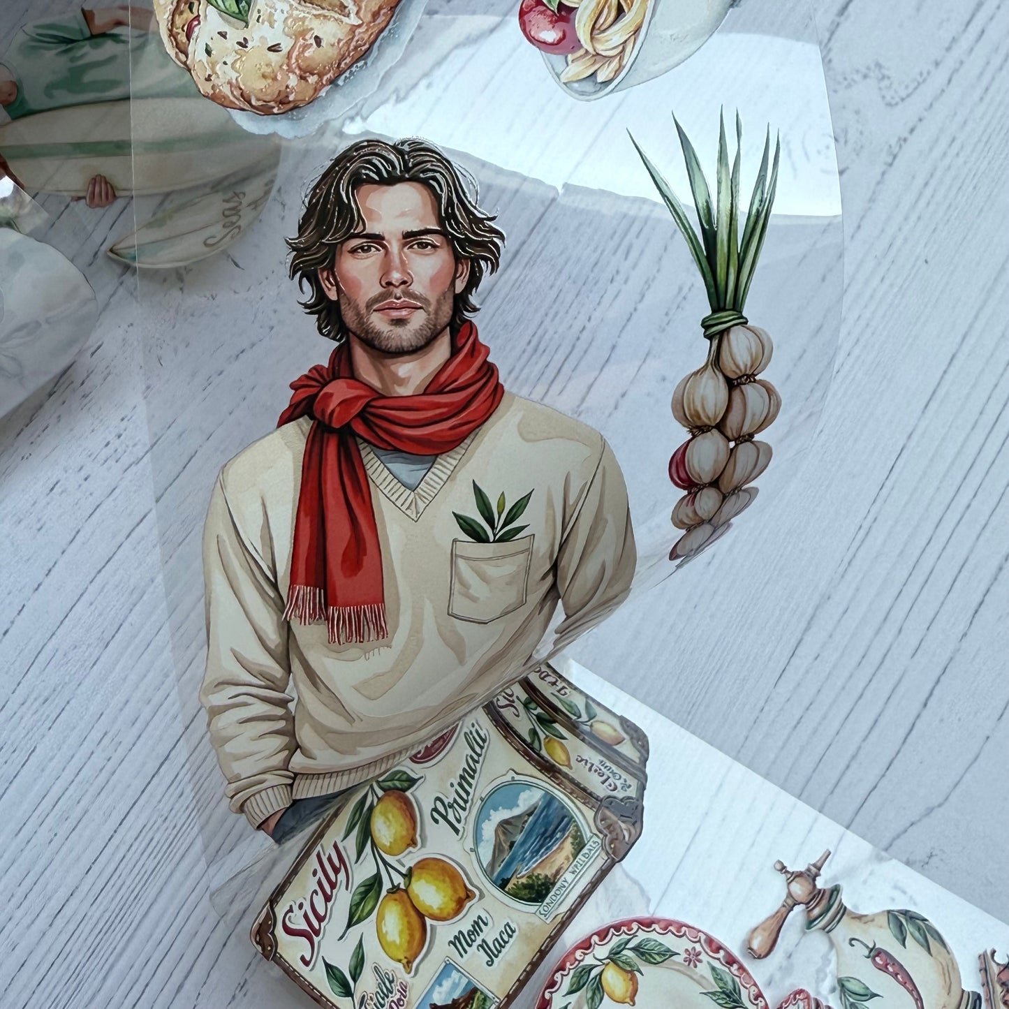 PET 3D raised White Beach and Sunny Sicily tape,one roll fashion, junk journal, scrapbooking,bullet journal, card making.