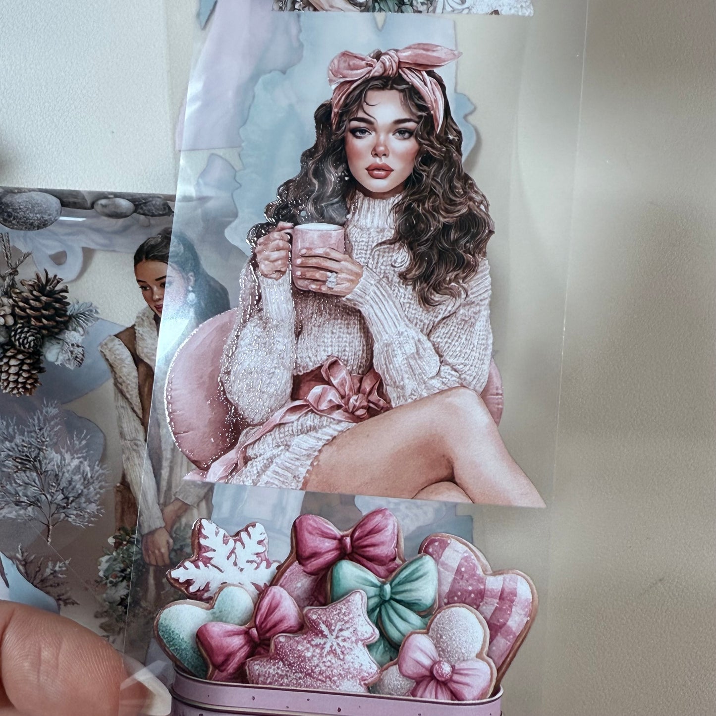 PET 3D raised Coquette and Farmhouse Christmas tape,one roll fashion, junk journal, scrapbooking,bullet journal, card making.