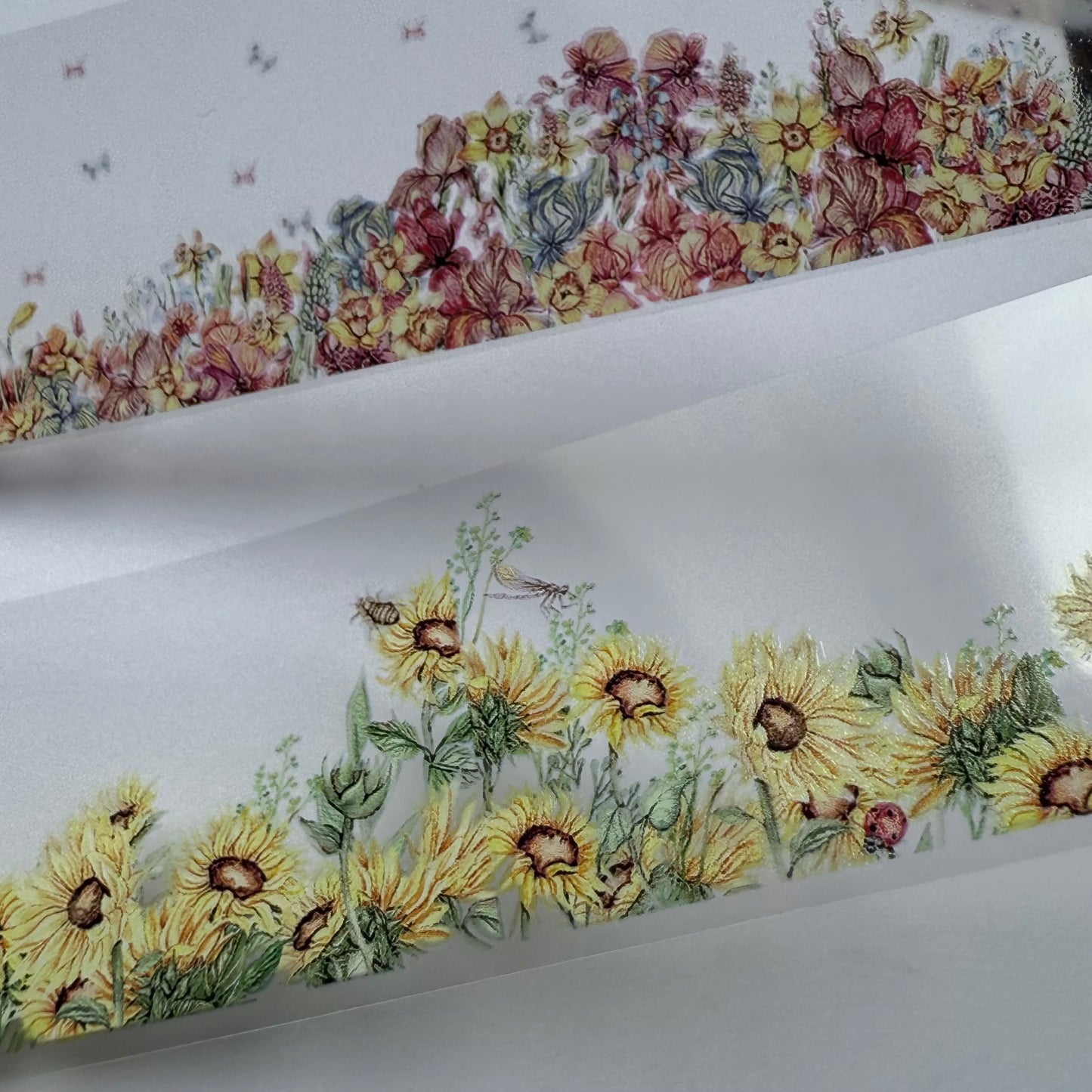 PET 3D raised Narcissus and Sunflower tape,one roll fashion, junk journal, scrapbooking,bullet journal, card making.