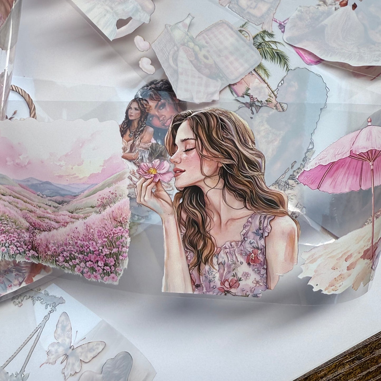 PET 3D raised Boho and Cute Pink Summer tape,one roll fashion, junk journal, scrapbooking,bullet journal, card making.