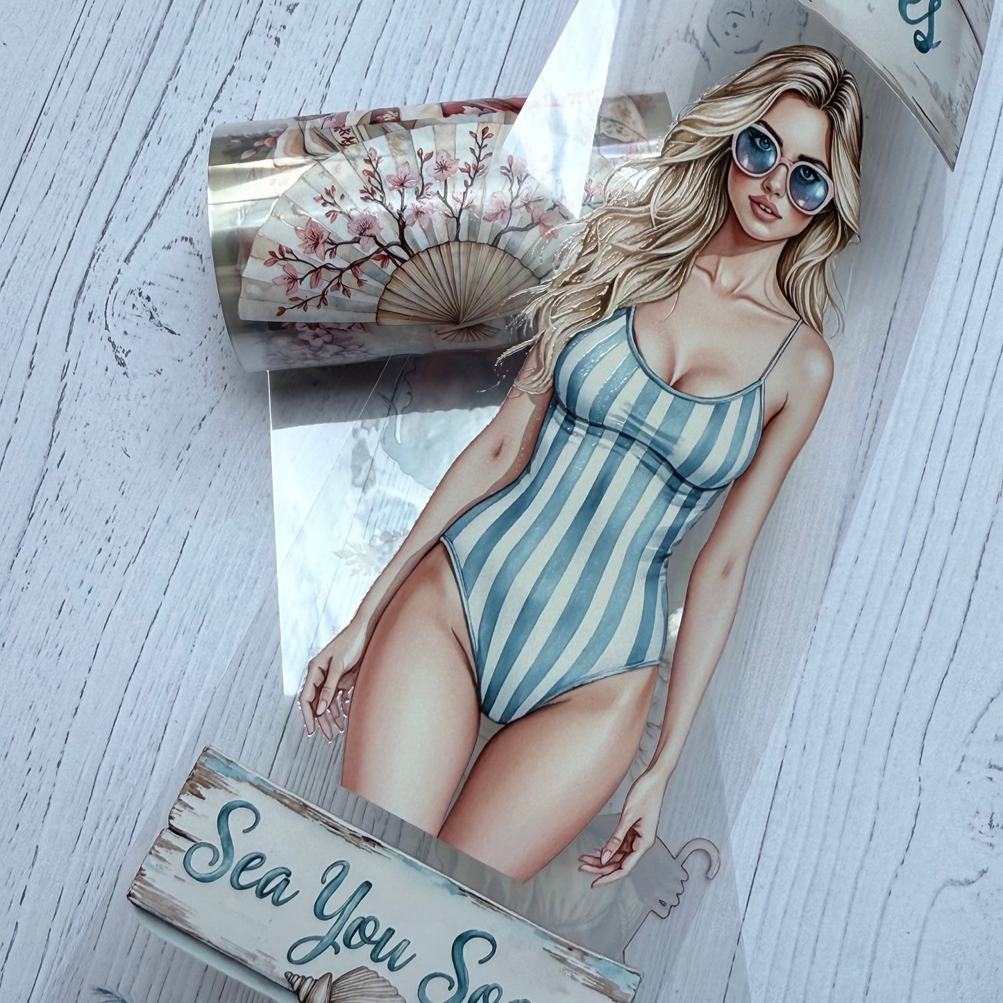 PET 3D raised Cherry Blossom and Sea you soon tape,one roll fashion, junk journal, scrapbooking,bullet journal, card making.