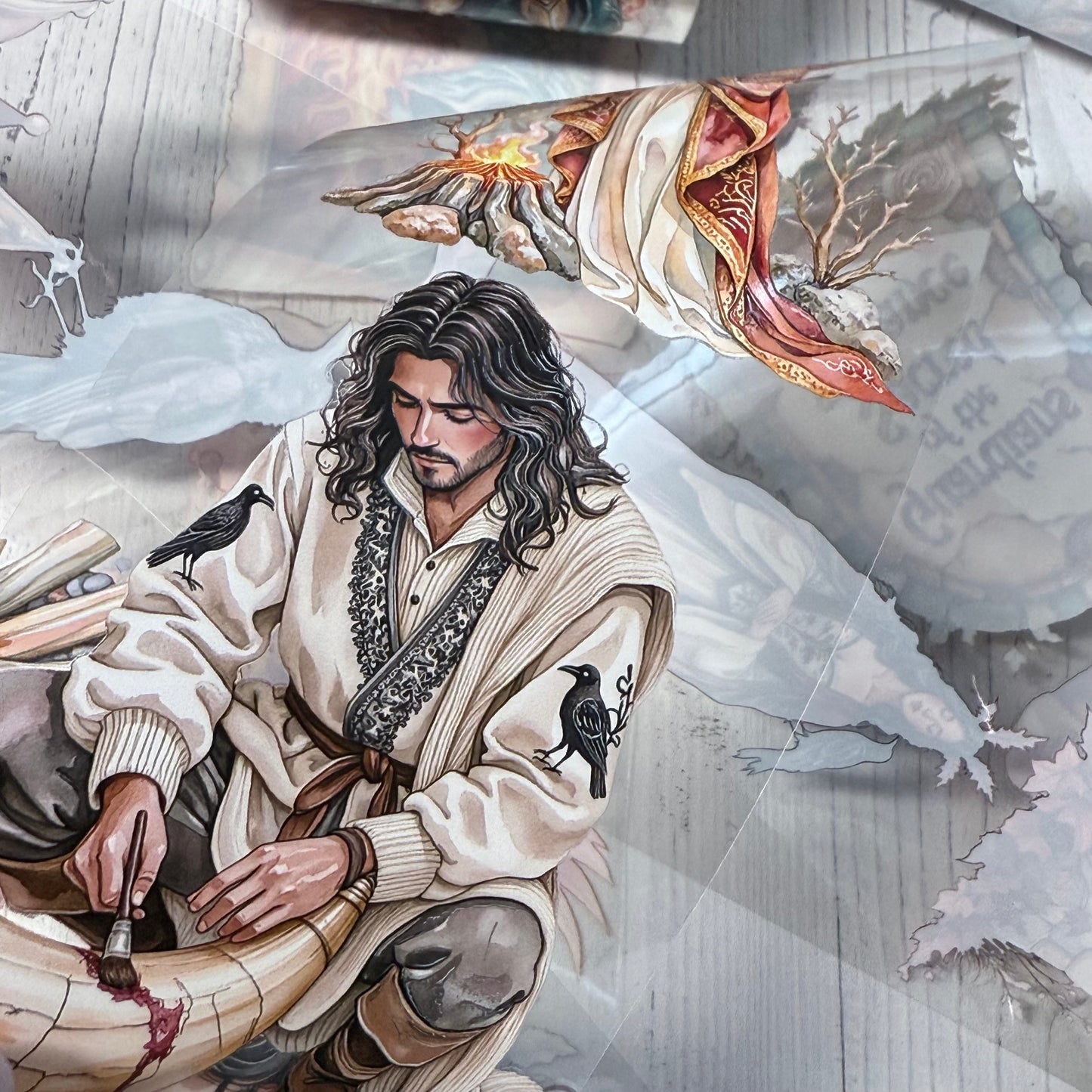 PET 3D raised Elemental warden and Raven magic tape,one roll fashion, junk journal, scrapbooking,bullet journal, card making.