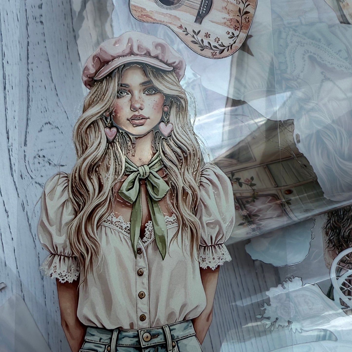 PET 3D raised Vintage romance and Bohemian World tape,one roll fashion, junk journal, scrapbooking,bullet journal, card making.
