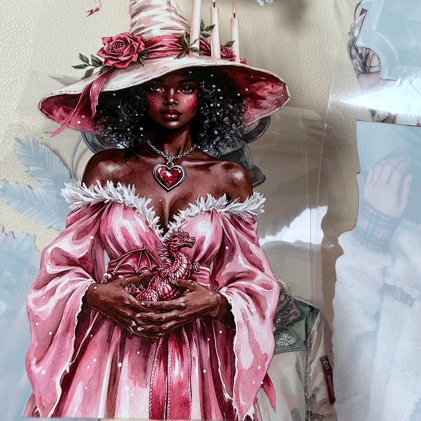 Ruby Winter Witch and Winter Cottage PET 3D raised tape,one roll fashion, junk journal, scrapbooking,bullet journal, card making.
