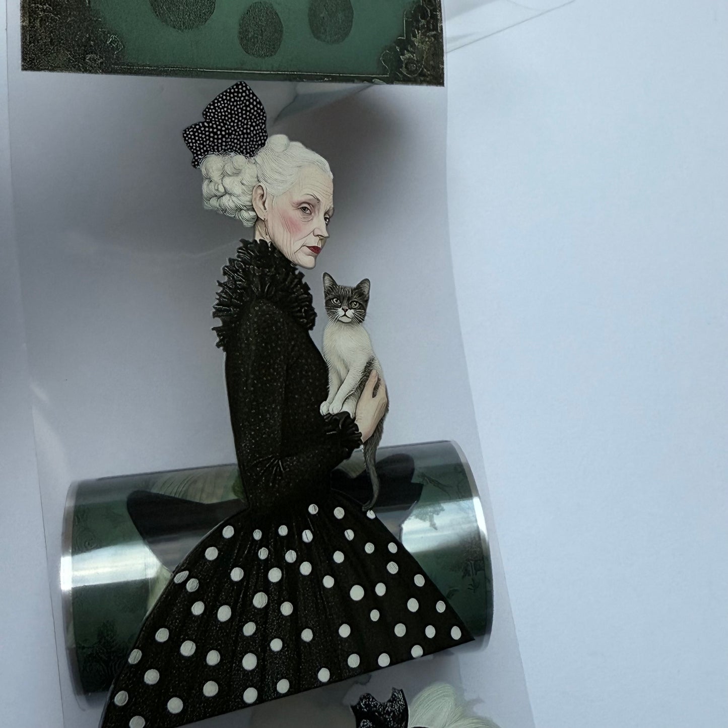 PET 3D raised Whimsical Lady with cat and Spring tape,one roll fashion, junk journal, scrapbooking,bullet journal, card making.