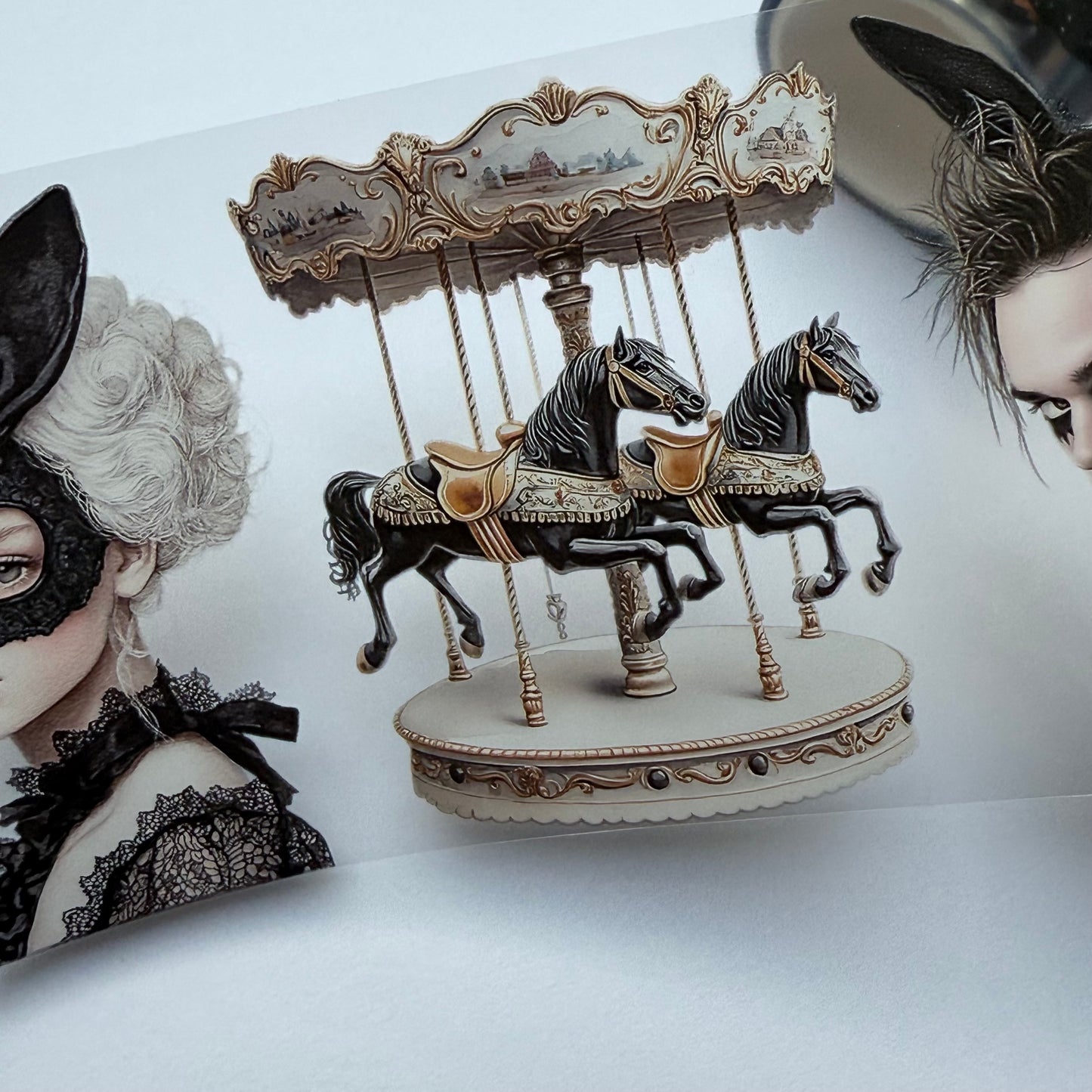 PET 3D raised The Rabbit’s Masquerade Noir Carnival and Lady of the Lake Moonlit Hex tape,one roll fashion, junk journal, scrapbooking,bullet journal, card making.