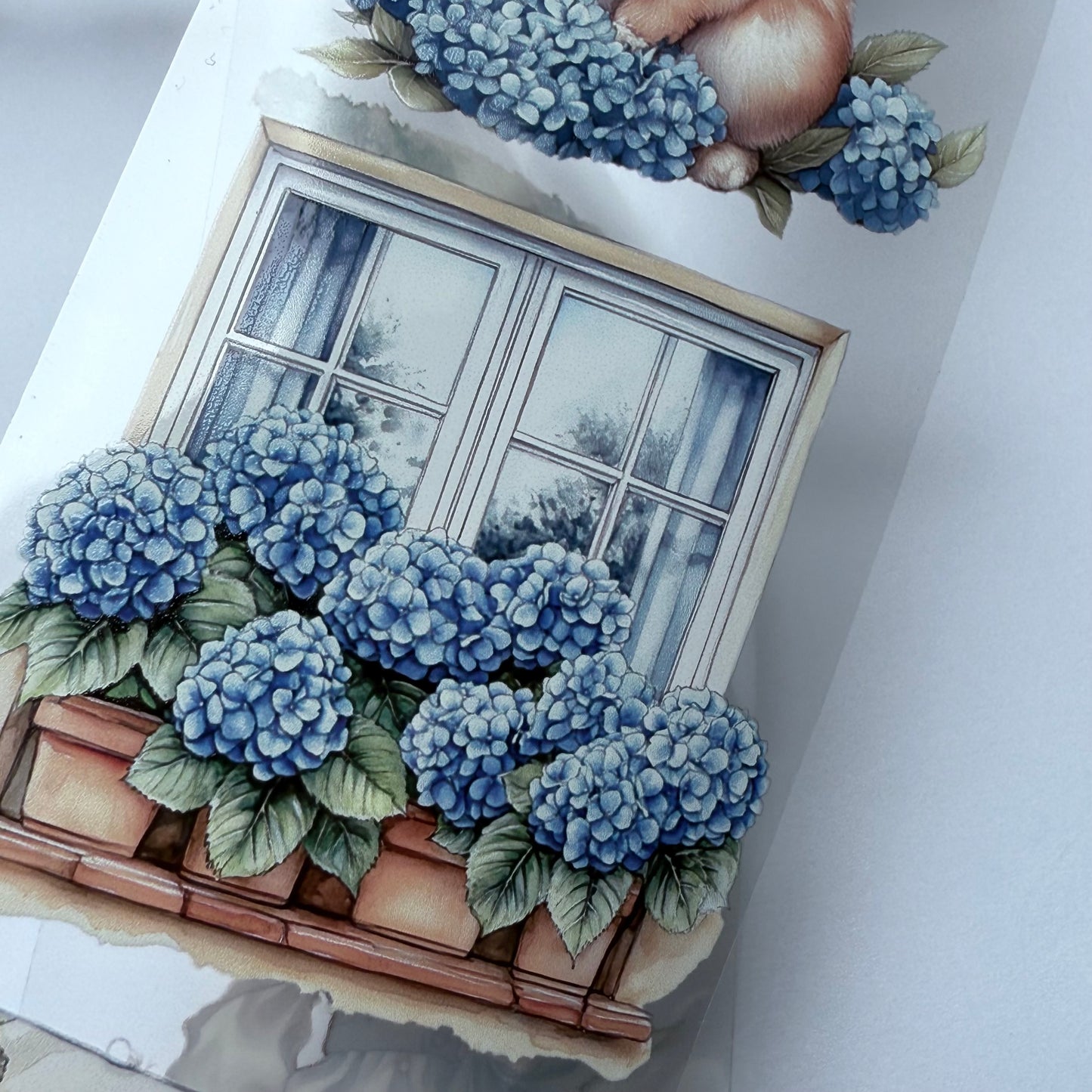 PET 3D raised Hydrangea and rustic spring tape,one roll fashion, junk journal, scrapbooking,bullet journal, card making.