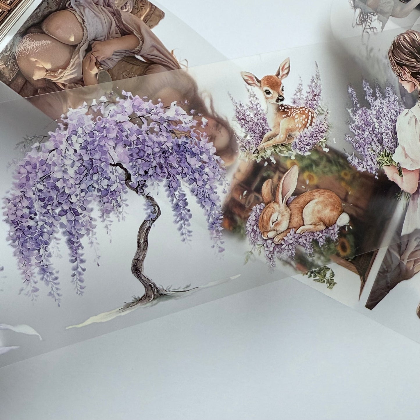 PET 3D raised Violet Wisteria Garden and Sunflower girl tape,one roll fashion, junk journal, scrapbooking,bullet journal, card making.
