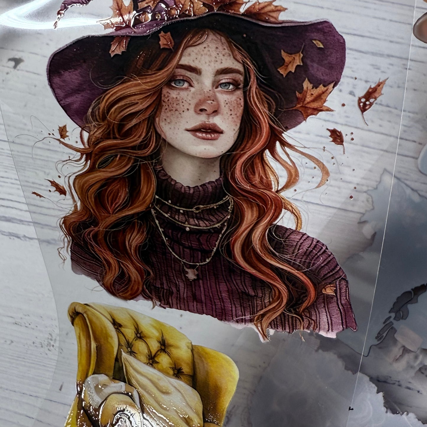 PET 3D raised Cozy Autumn Witch and Greenwell Manor tape,one roll fashion, junk journal, scrapbooking,bullet journal, card making.
