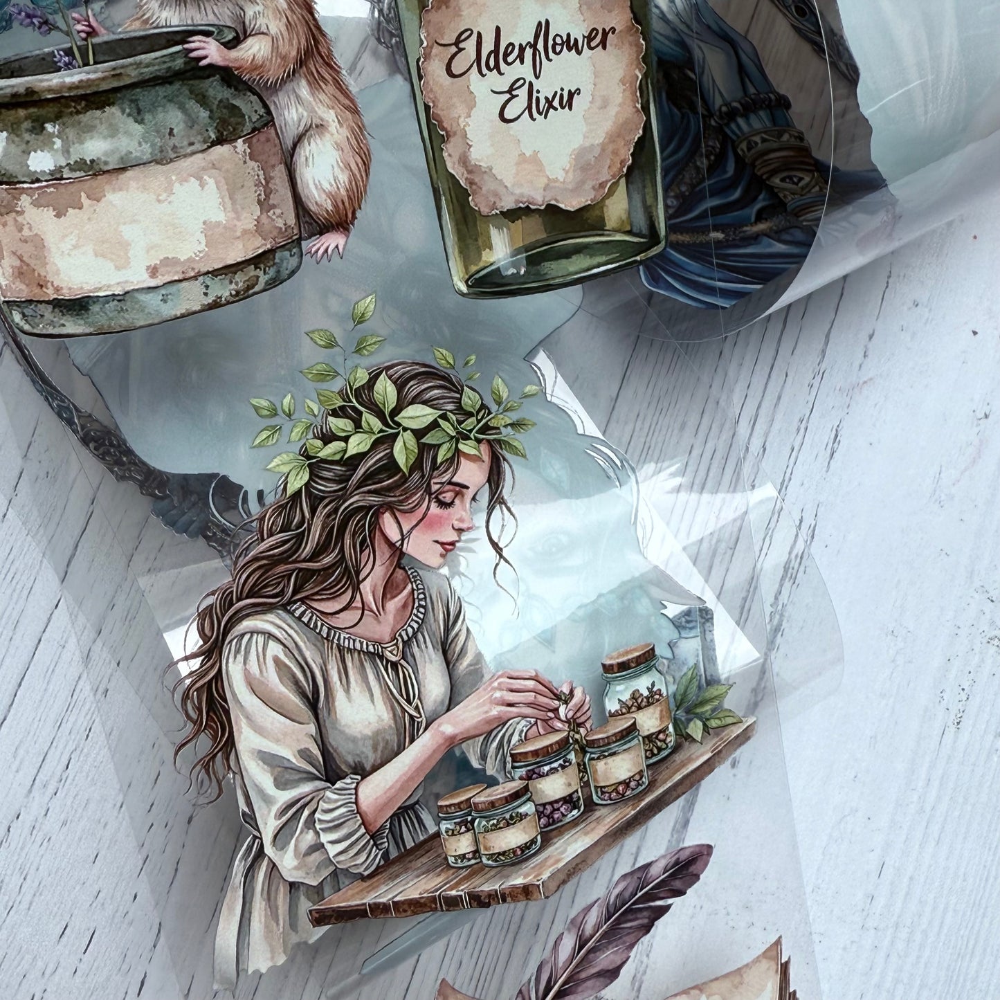 PET 3D raised Blue Land and Apothecary2 tape,one roll fashion, junk journal, scrapbooking,bullet journal, card making.