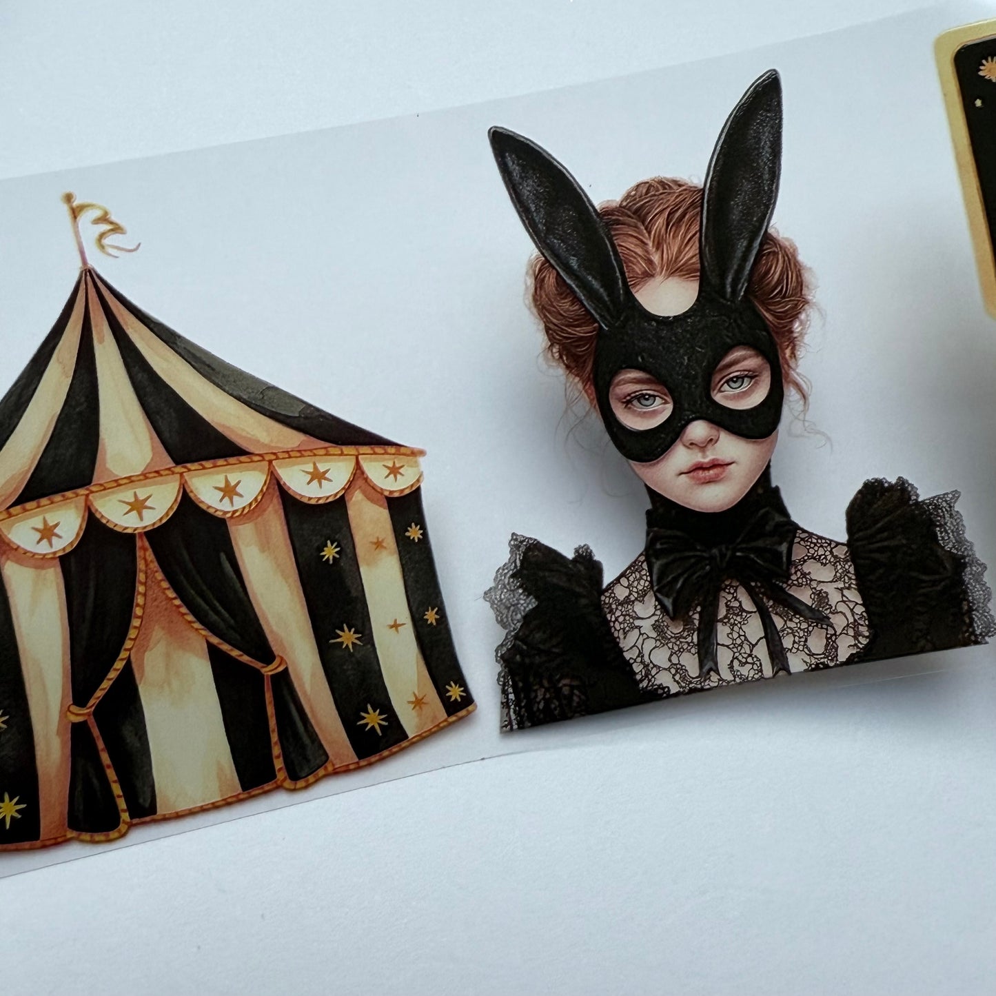 PET 3D raised The Rabbit’s Masquerade Noir Carnival and Lady of the Lake Moonlit Hex tape,one roll fashion, junk journal, scrapbooking,bullet journal, card making.