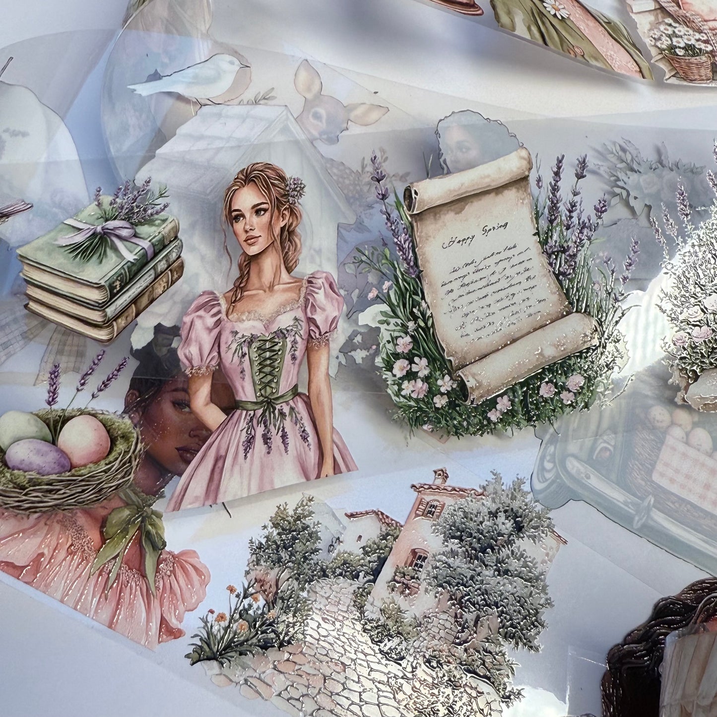 PET 3D raised Antique spring and Easter tape,one roll fashion, junk journal, scrapbooking,bullet journal, card making.
