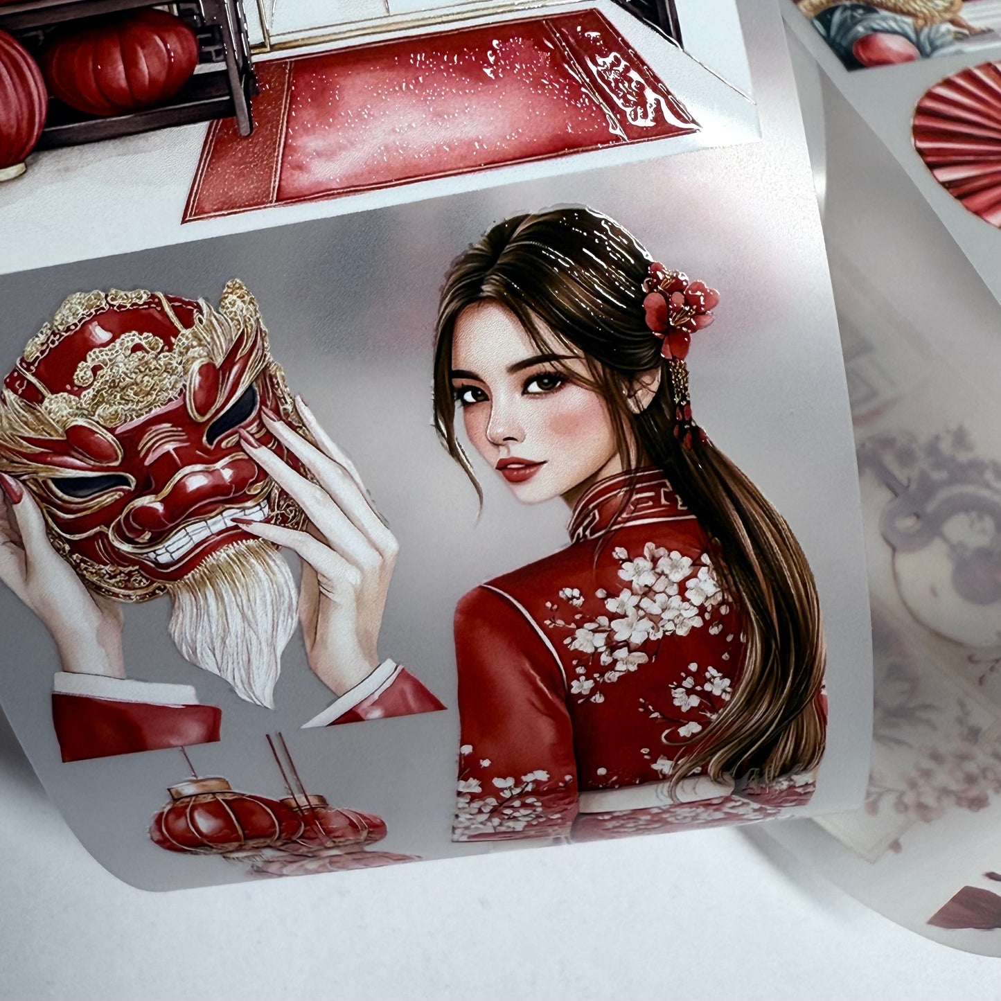 PET 3D raised Lunar New Year and sweetheart blooming love tape,one roll fashion, junk journal, scrapbooking,bullet journal, card making.