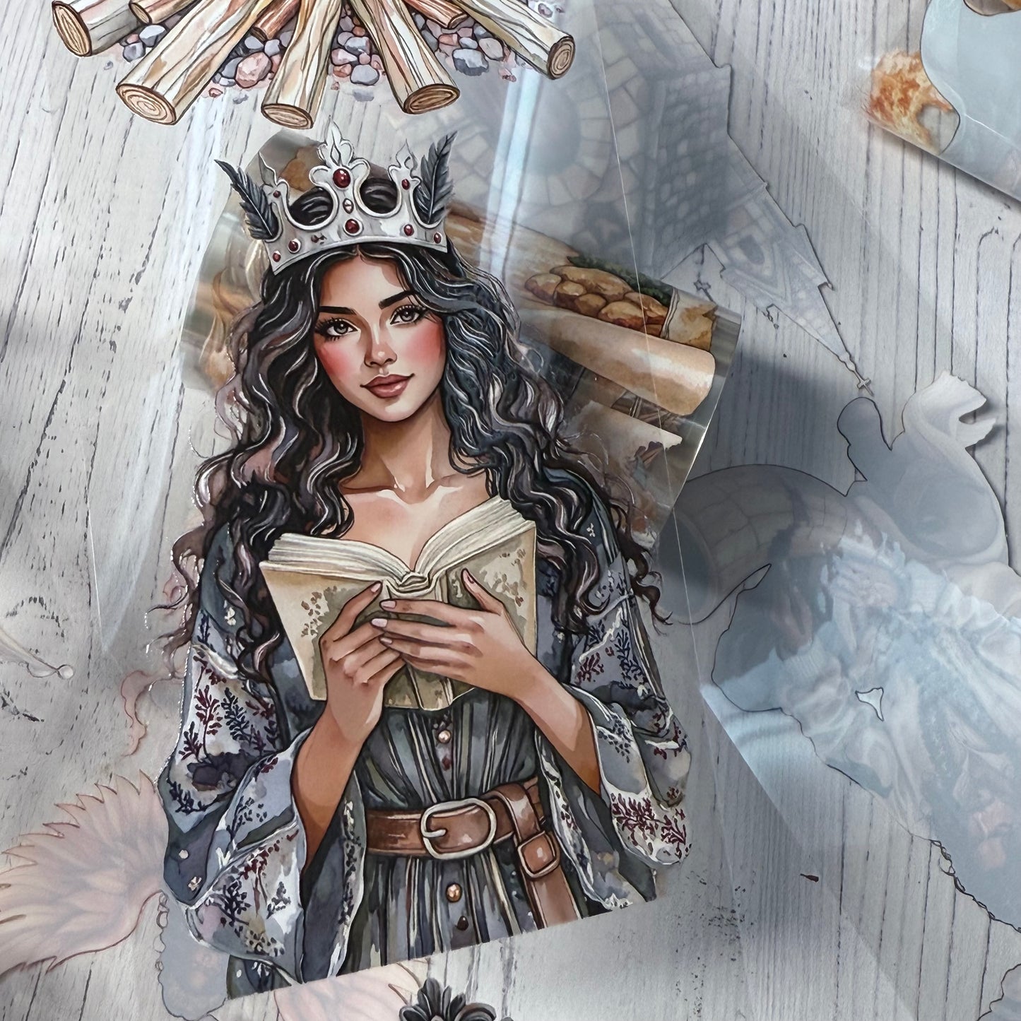 PET 3D raised Elemental warden and Raven magic tape,one roll fashion, junk journal, scrapbooking,bullet journal, card making.