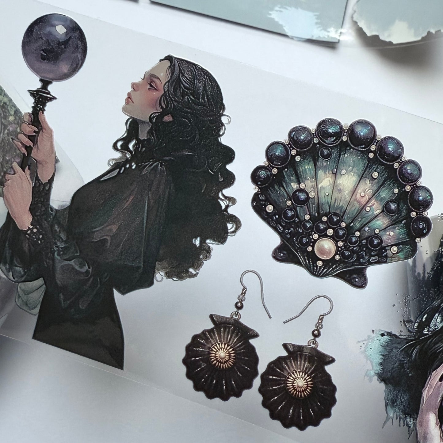 PET 3D raised Lost Garden of Shadows and Obsidian sea witch tape,one roll fashion, junk journal, scrapbooking,bullet journal, card making.