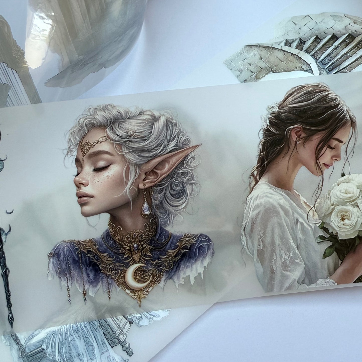 PET 3D raised Lunar Whisper and Night fae tape,one roll fashion, junk journal, scrapbooking,bullet journal, card making.