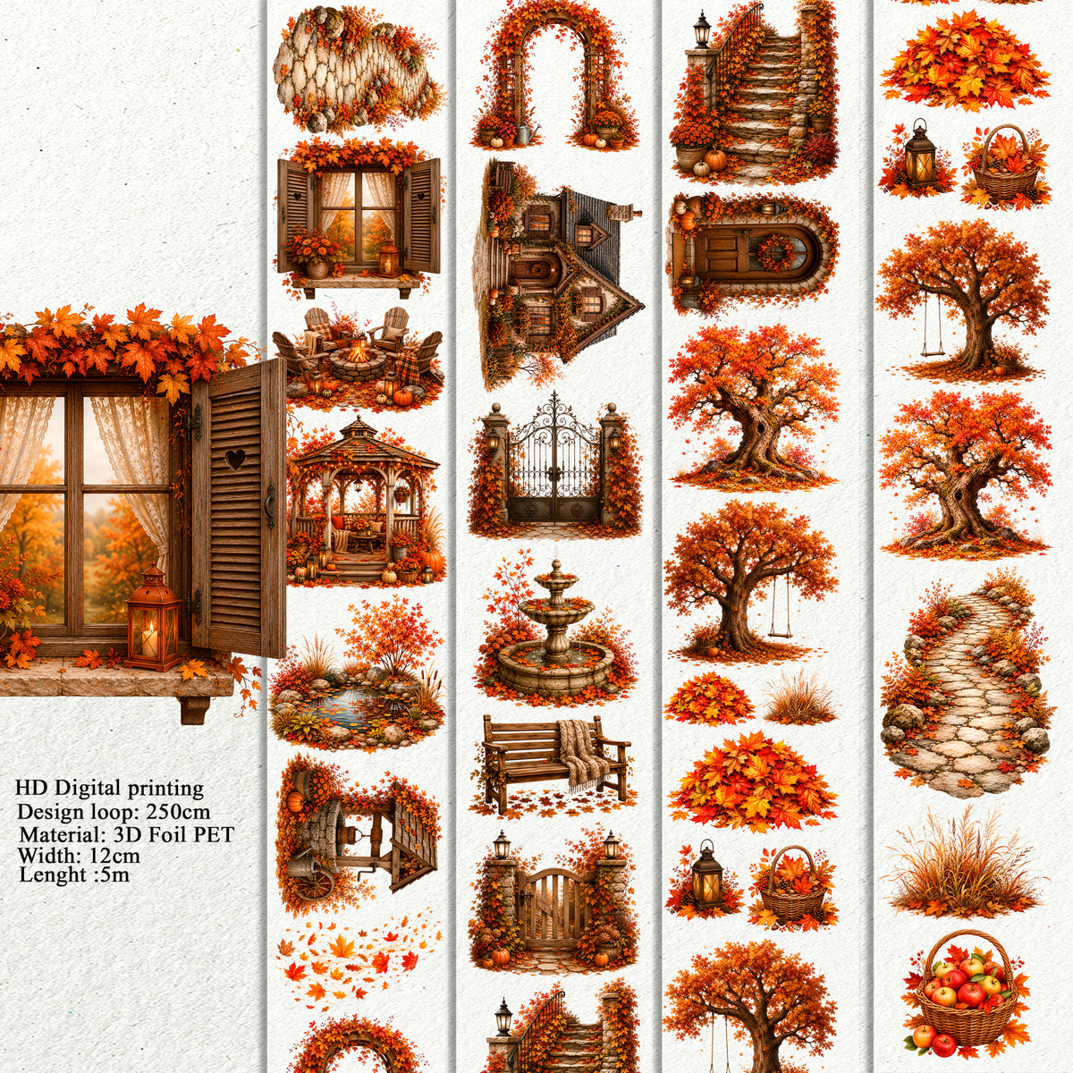 Autumn Garden Landscape PET 3D raised tape.