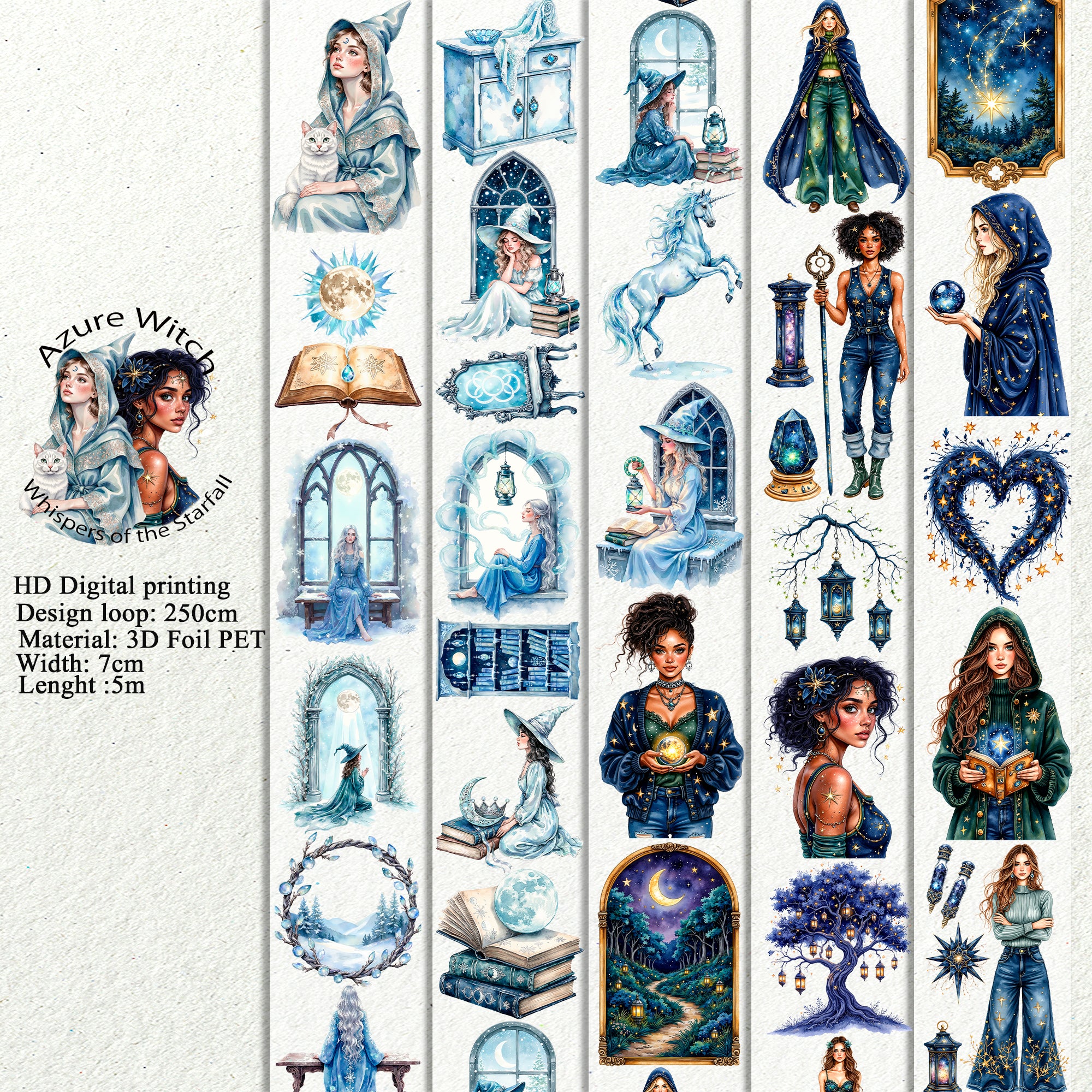 Azure Witch and Whispers of the Starfall PET 3D raised tape,one roll f ...