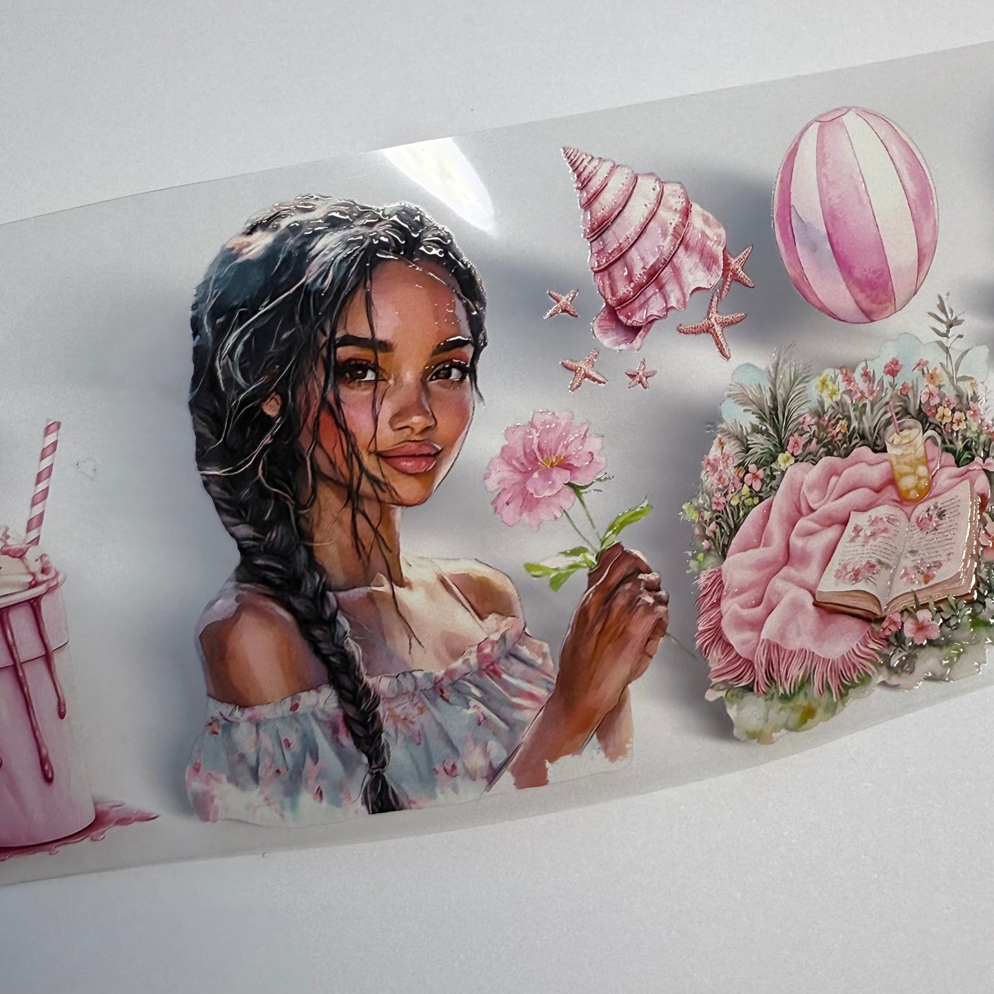 PET 3D raised Boho and Cute Pink Summer tape,one roll fashion, junk journal, scrapbooking,bullet journal, card making.