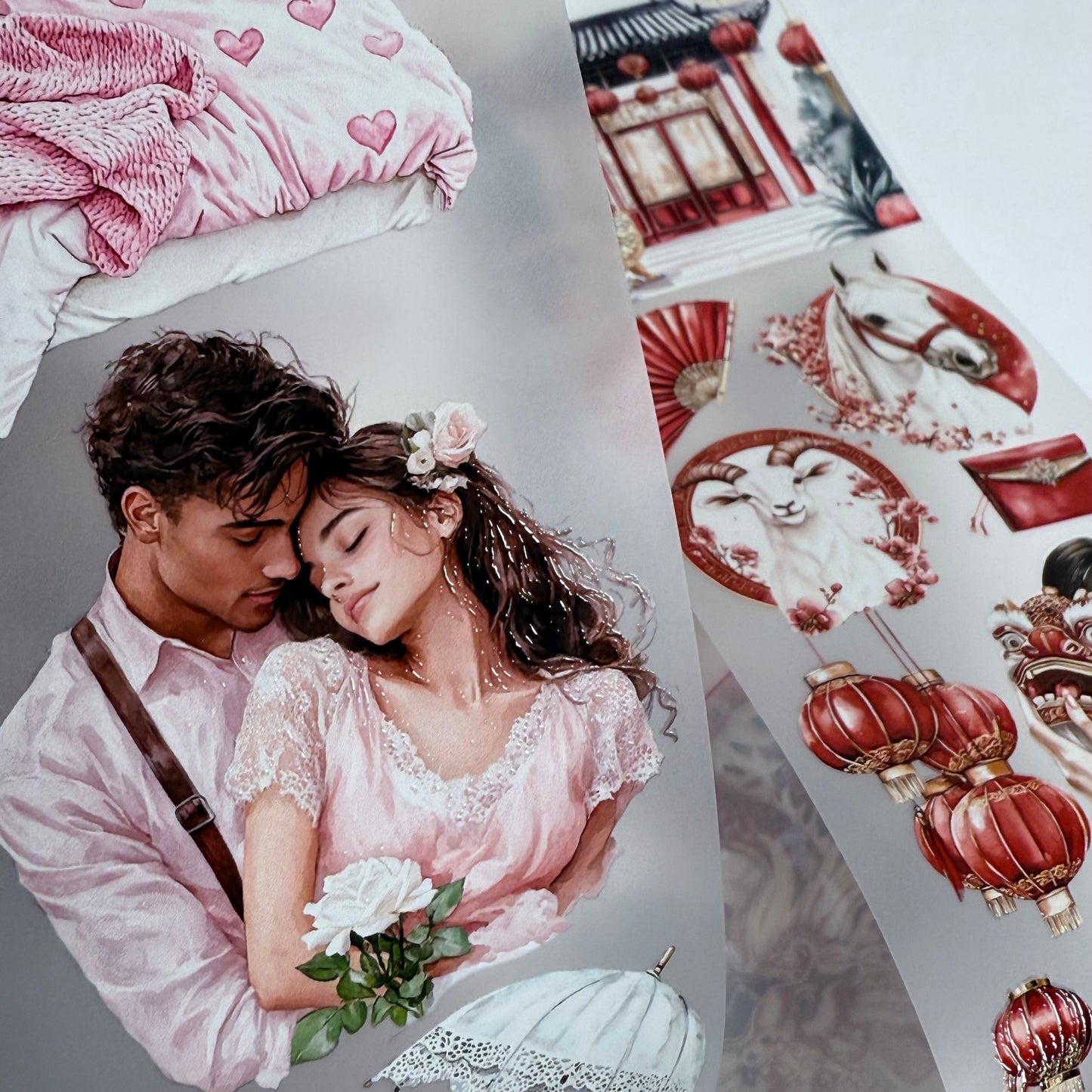 PET 3D raised Lunar New Year and sweetheart blooming love tape,one roll fashion, junk journal, scrapbooking,bullet journal, card making.