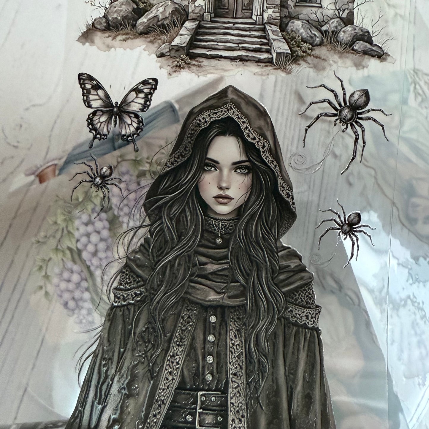 PET 3D raised Wisteria Garden and Black Witch tape,one roll fashion, junk journal, scrapbooking,bullet journal, card making.