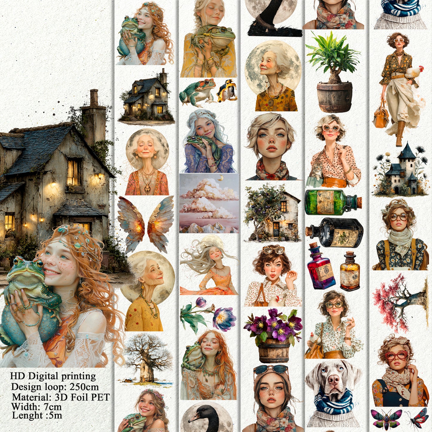 Bohemian Frog Princess and Travelers Journal PET 3D raised tape
