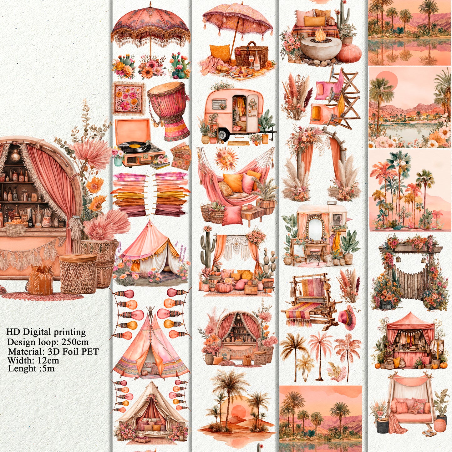 PET 3D raised Boho summer festival Landscape tape