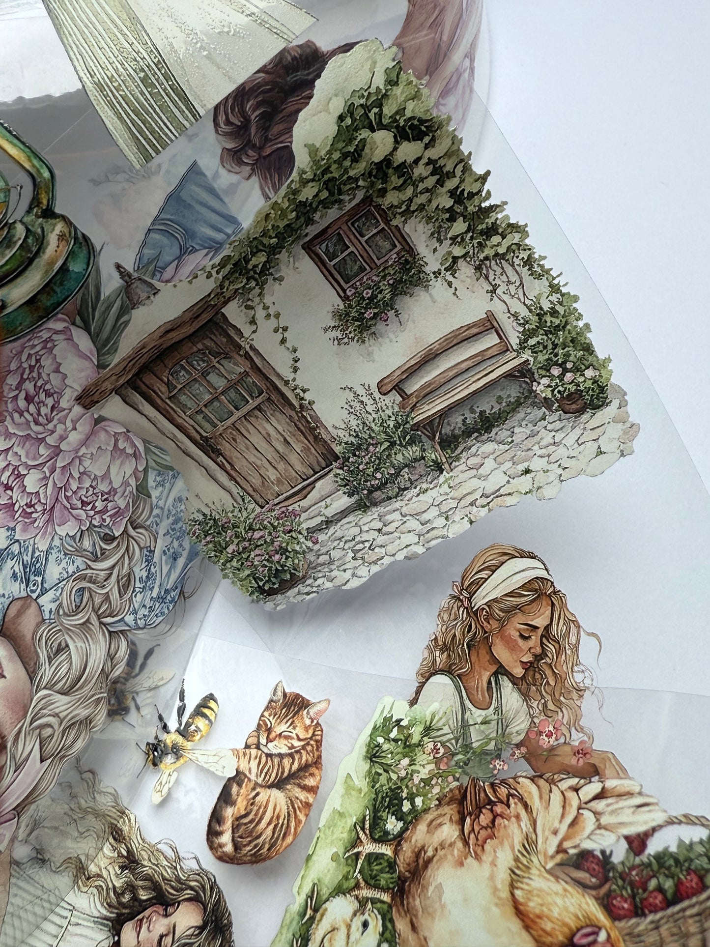 PET 3D raised Life in a cottage tape,one roll fashion, junk journal, scrapbooking,bullet journal, card making.
