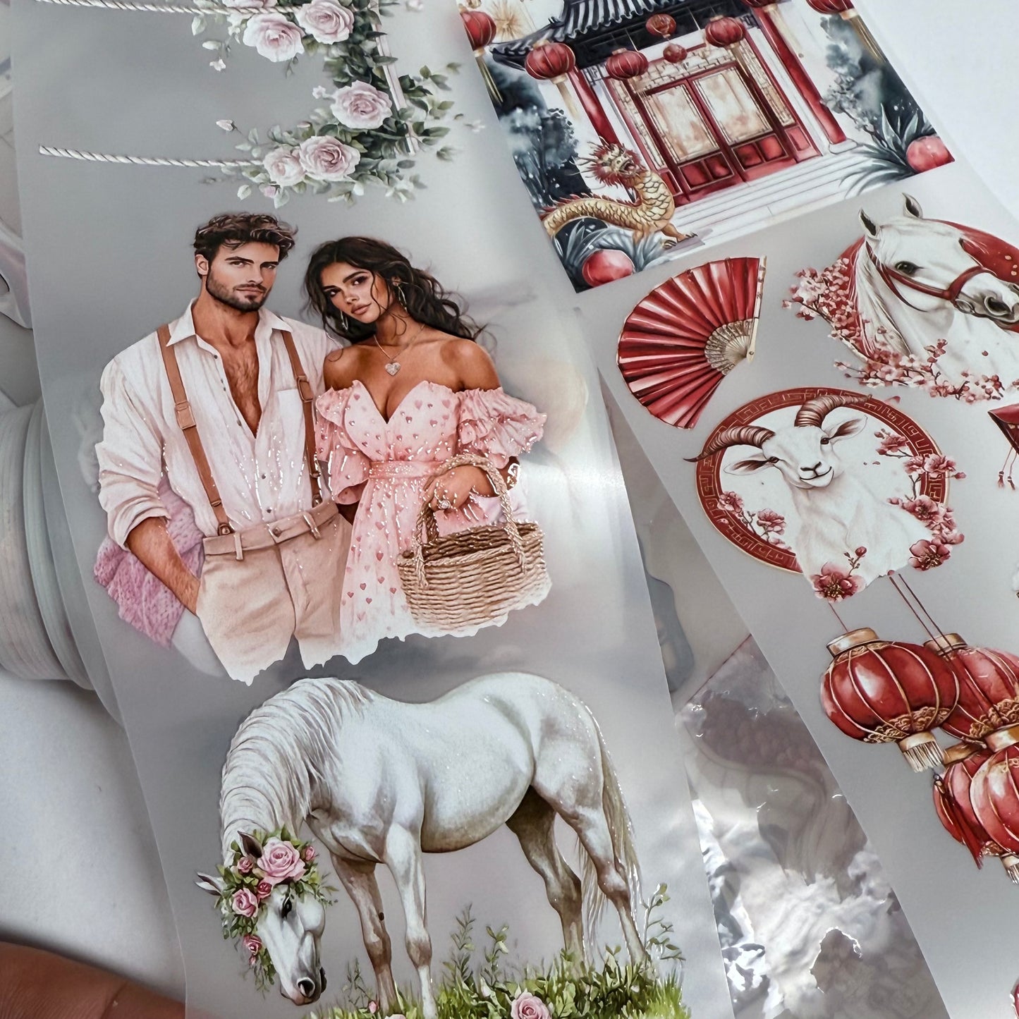 PET 3D raised Lunar New Year and sweetheart blooming love tape,one roll fashion, junk journal, scrapbooking,bullet journal, card making.