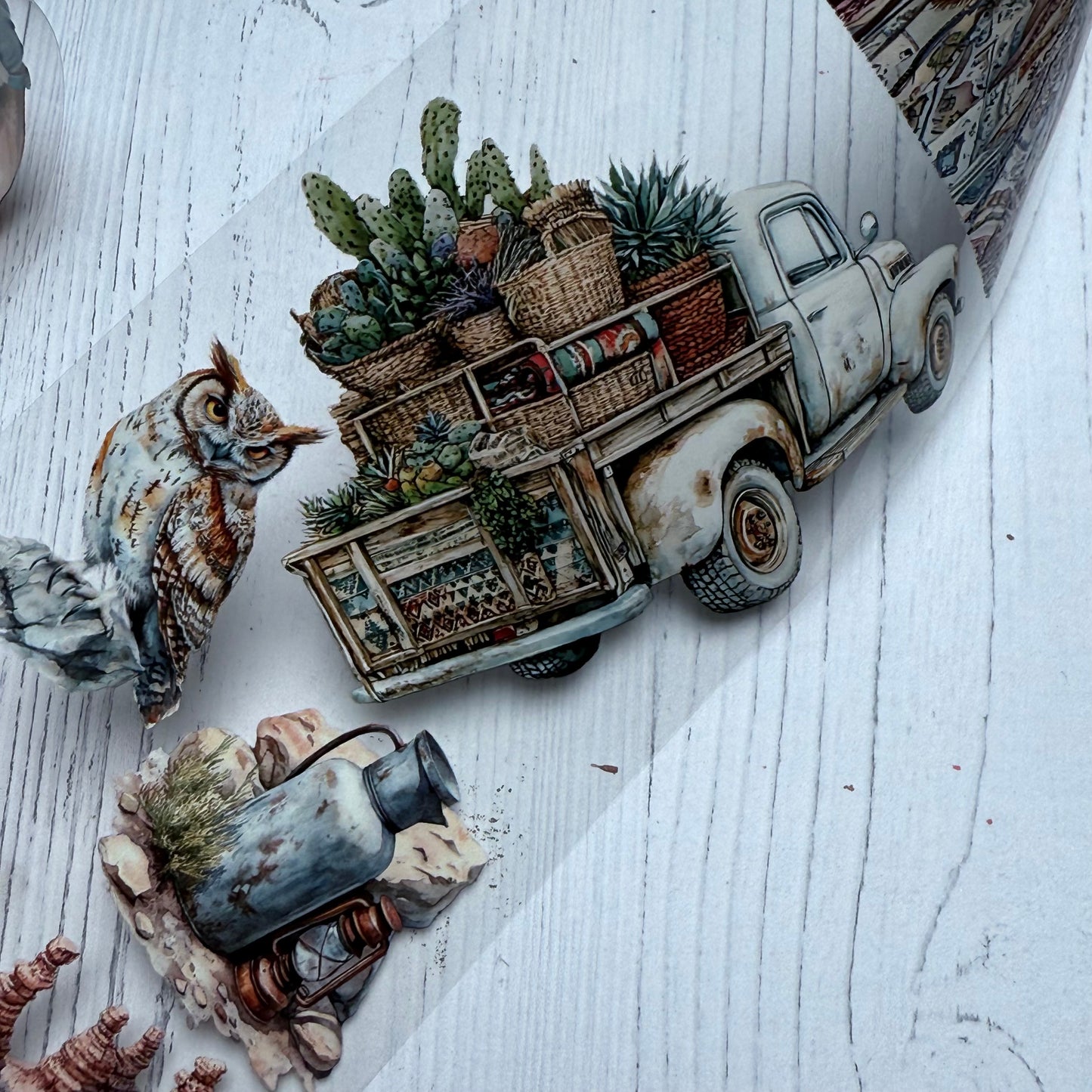 PET 3D raised Summery and Summer Desert tape,one roll fashion, junk journal, scrapbooking,bullet journal, card making.