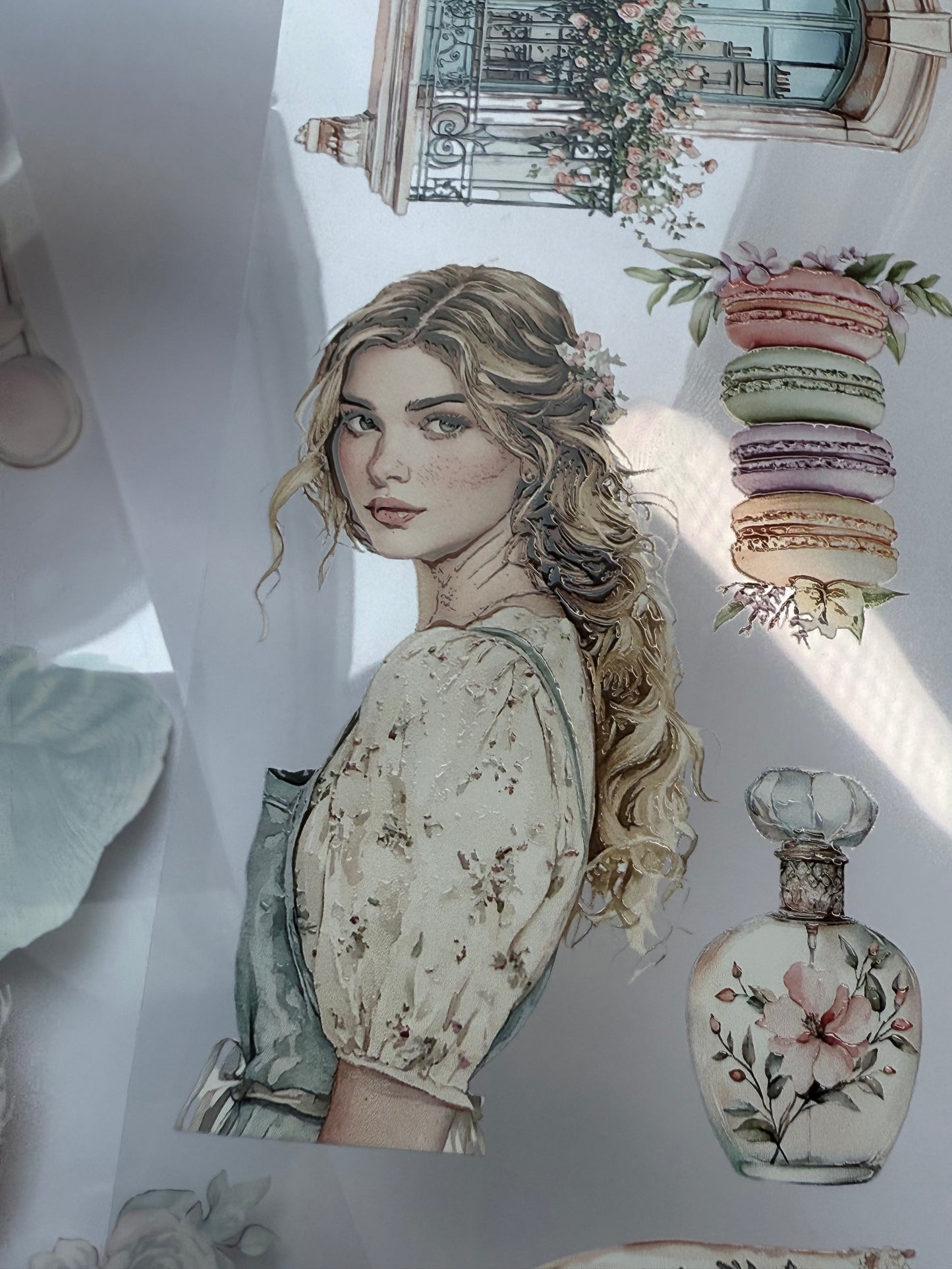 PET 3D raised Vintage Paris dreams and Rainy spring tape,one roll fashion, junk journal, scrapbooking,bullet journal, card making.