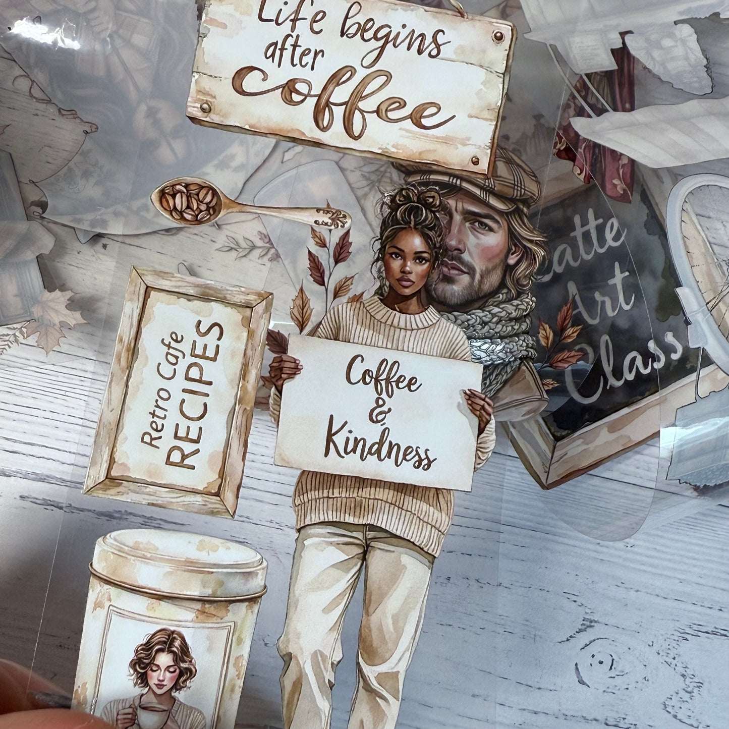PET 3D raised Autumn reverie and Coffee time tape,one roll fashion, junk journal, scrapbooking,bullet journal, card making.