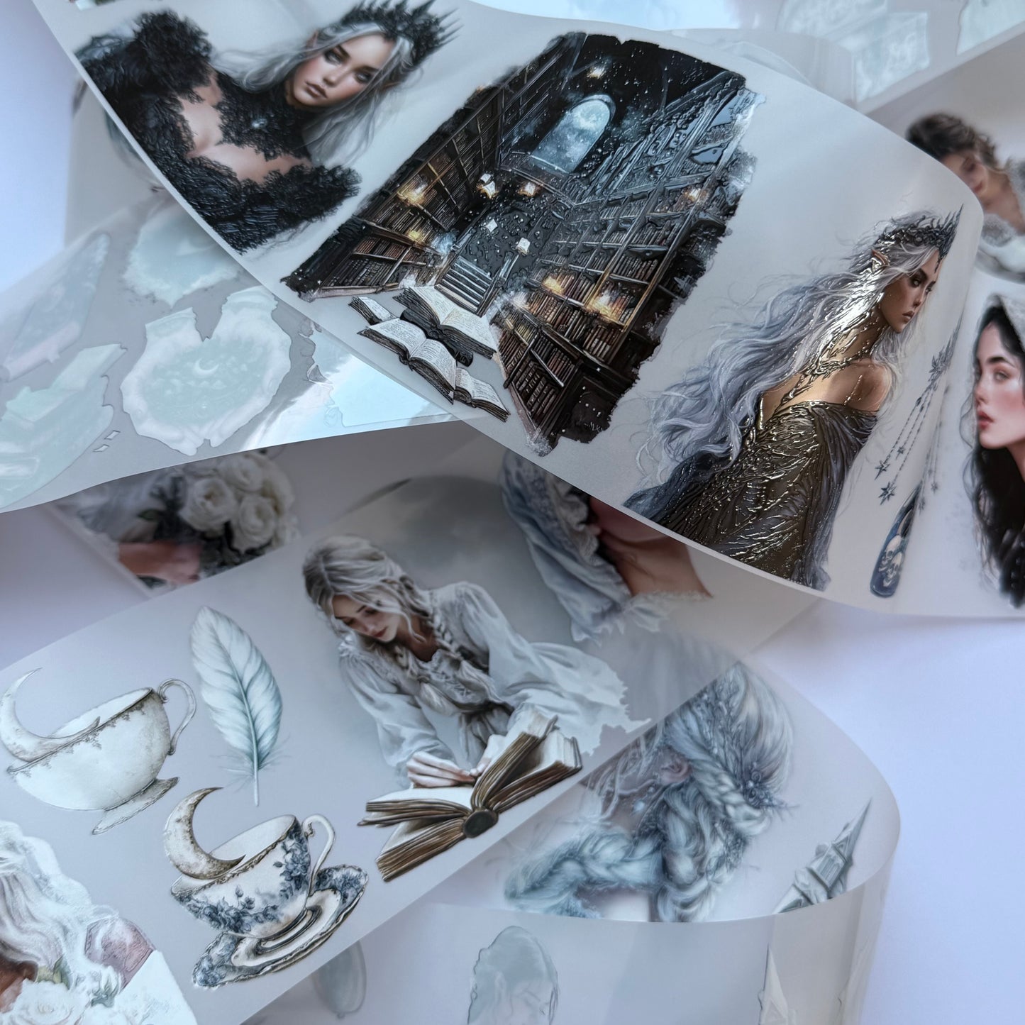 PET 3D raised Lunar Whisper and Night fae tape,one roll fashion, junk journal, scrapbooking,bullet journal, card making.