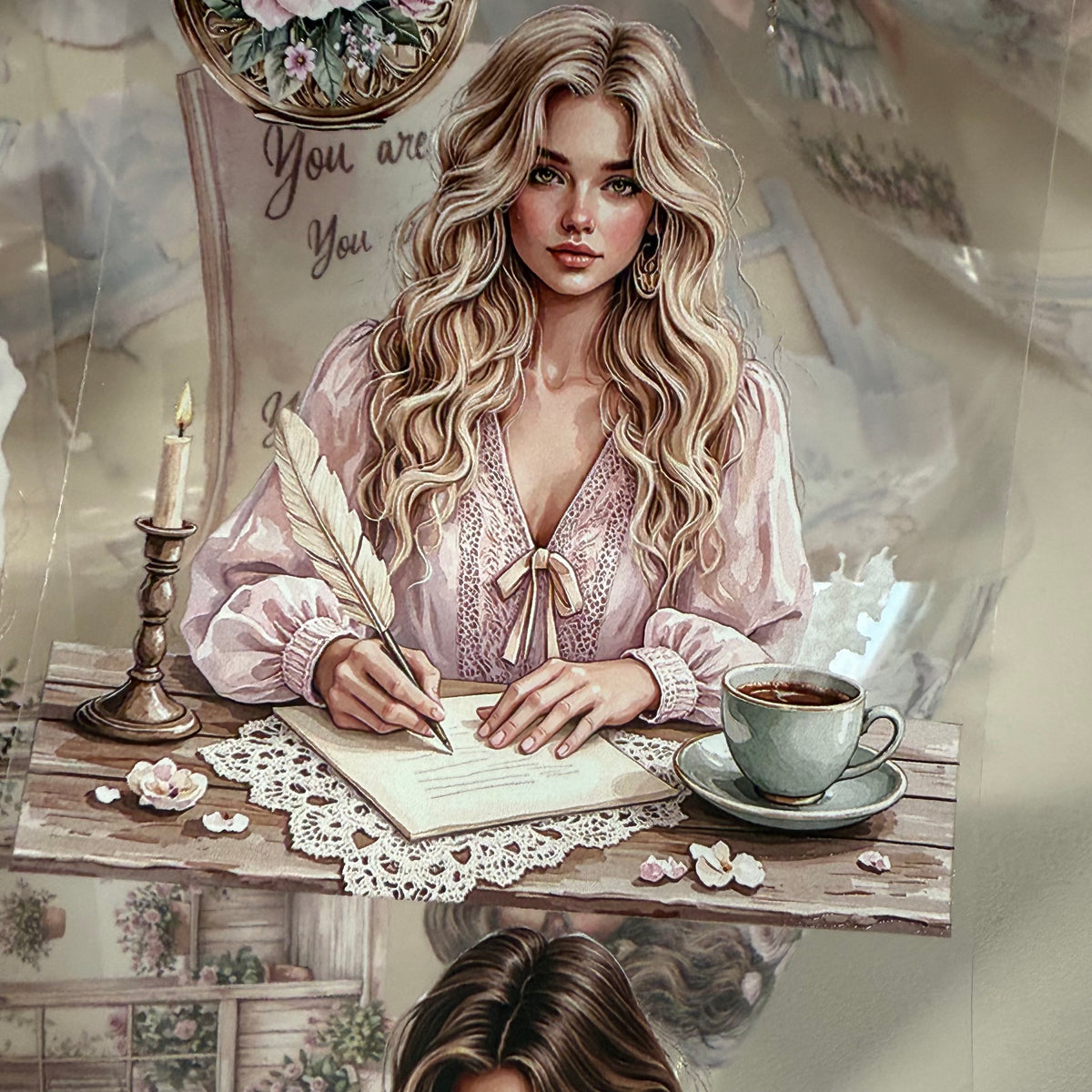 PET Romantic Tea and Love Letters 3D raised tape,one roll fashion, junk journal, scrapbooking,bullet journal, card making.