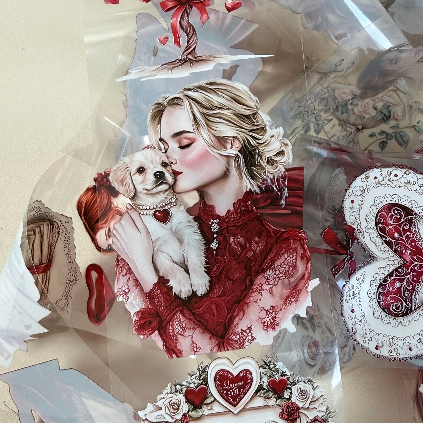 Heart to Heart and Romantic Spring PET 3D raised tape,one roll fashion, junk journal, scrapbooking,bullet journal, card making.